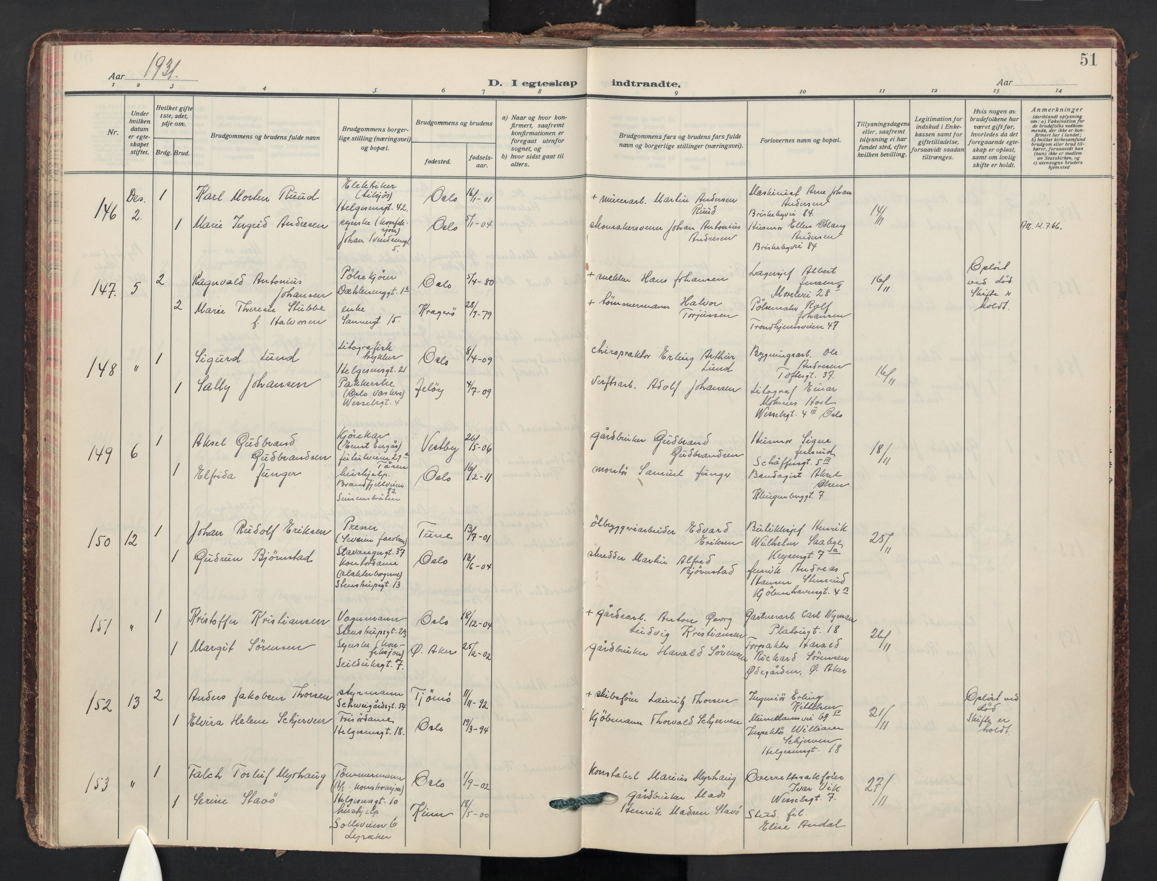 Paulus prestekontor Kirkebøker, AV/SAO-A-10871/F/Fa/L0028: Ministerialbok nr. 28, 1929-1938, s. 51