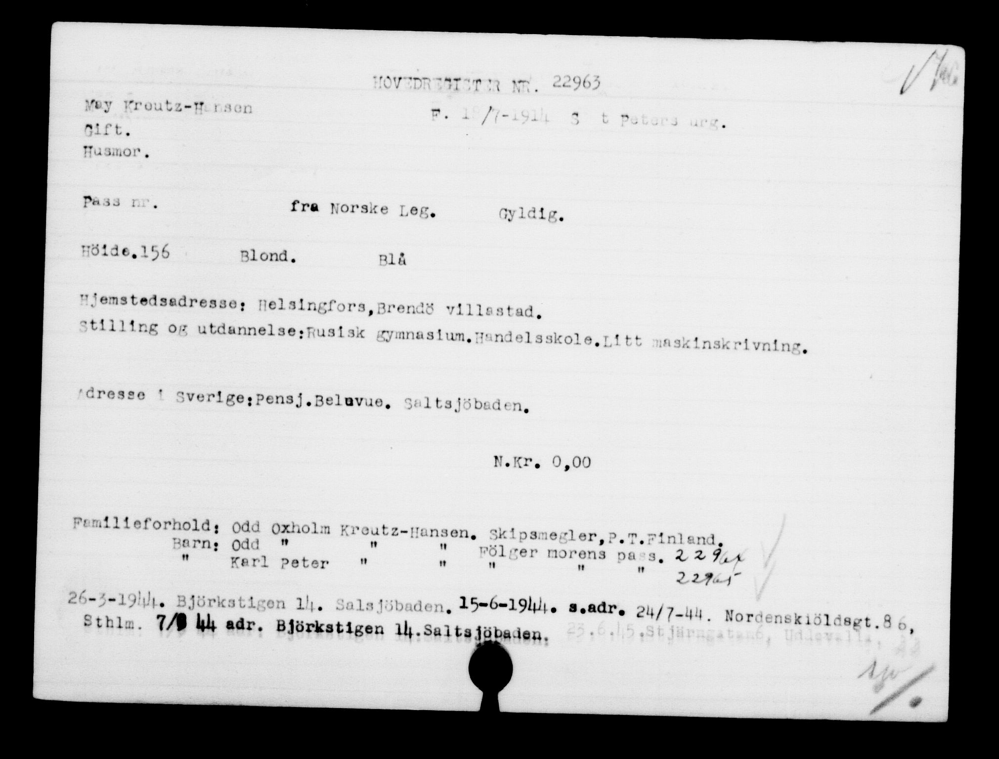 Den Kgl. Norske Legasjons Flyktningskontor, AV/RA-S-6753/V/Va/L0010: Kjesäterkartoteket.  Flyktningenr. 22000-25314, 1940-1945, s. 1042