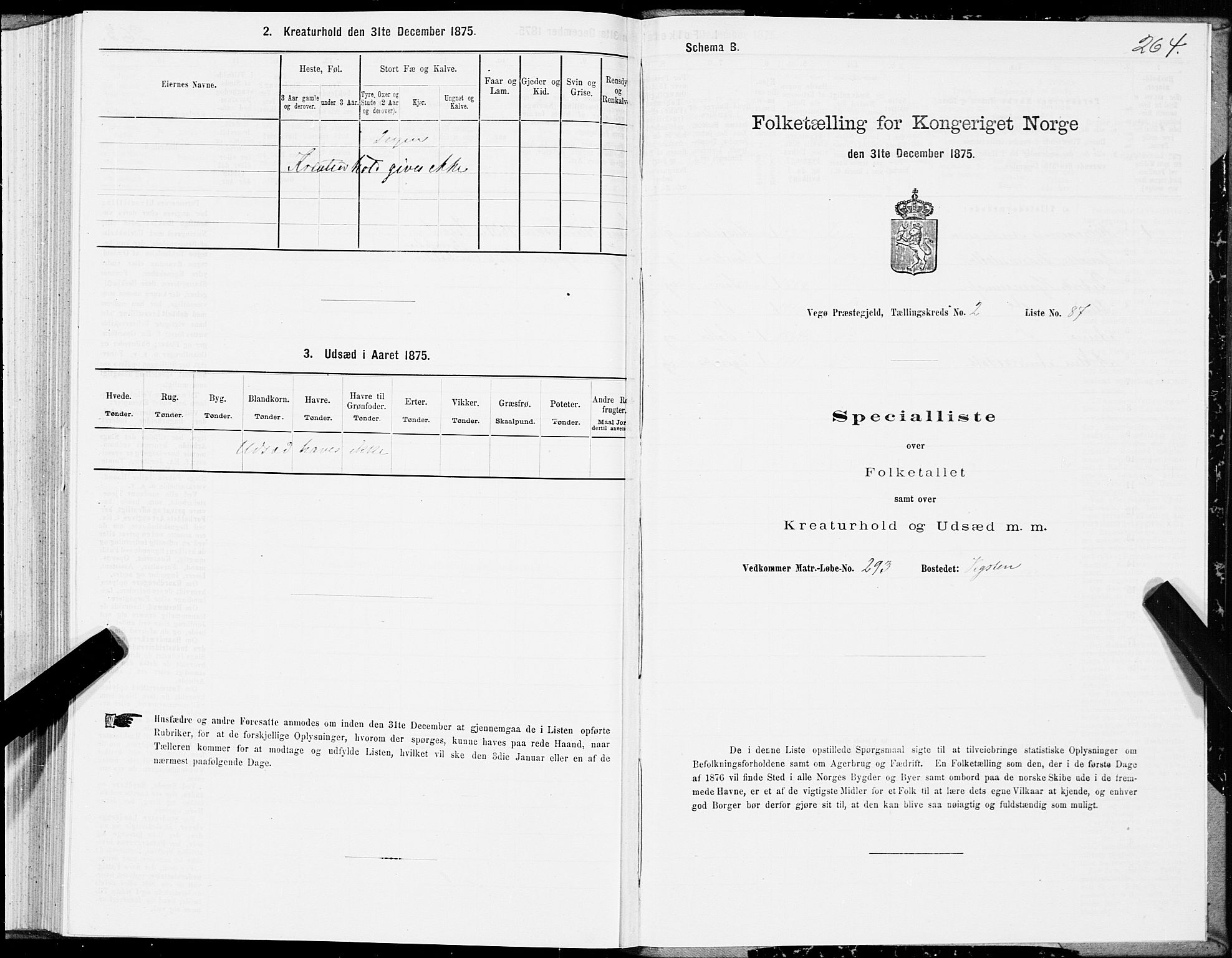 SAT, Folketelling 1875 for 1815P Vega prestegjeld, 1875, s. 1264