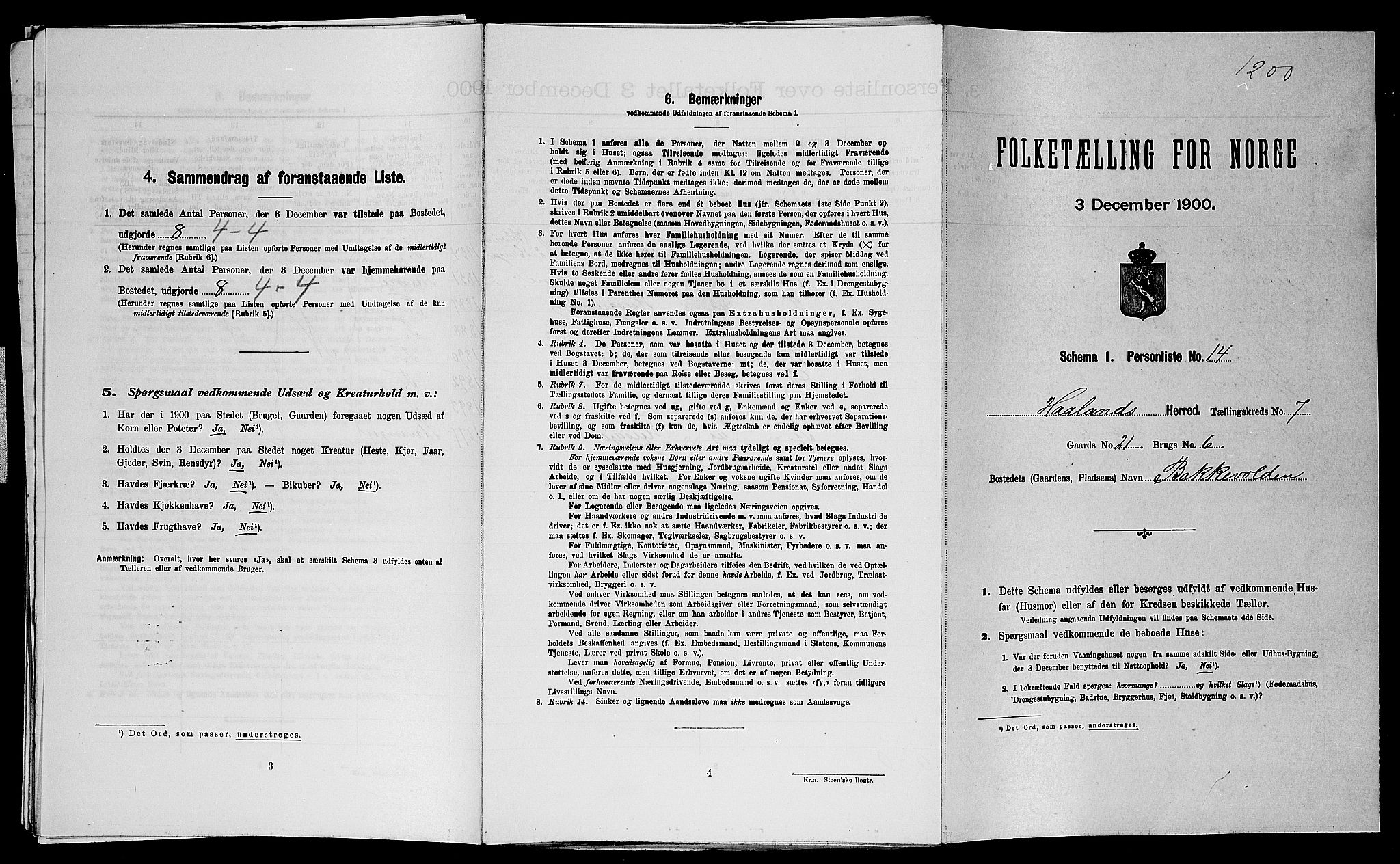 SAST, Folketelling 1900 for 1124 Haaland herred, 1900, s. 1083