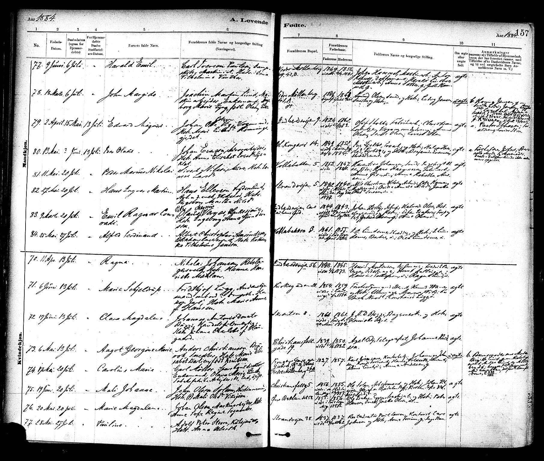 Ministerialprotokoller, klokkerbøker og fødselsregistre - Sør-Trøndelag, SAT/A-1456/604/L0188: Ministerialbok nr. 604A09, 1878-1892, s. 157