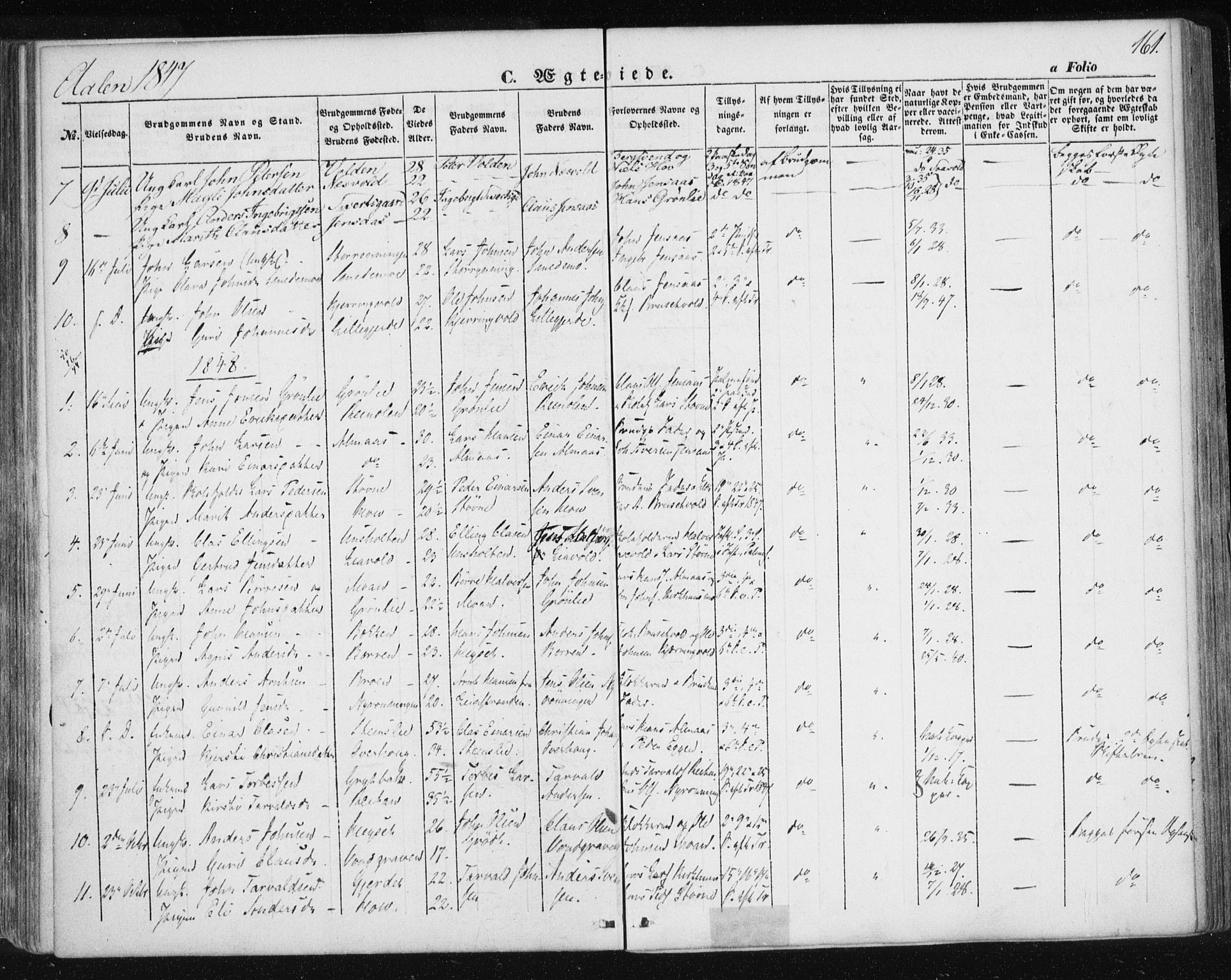 Ministerialprotokoller, klokkerbøker og fødselsregistre - Sør-Trøndelag, AV/SAT-A-1456/685/L0965: Ministerialbok nr. 685A06 /3, 1846-1859, s. 161