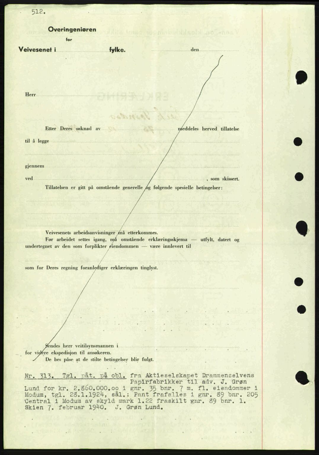 Eiker, Modum og Sigdal sorenskriveri, SAKO/A-123/G/Ga/Gab/L0041: Pantebok nr. A11, 1939-1940, Dagboknr: 313/1940