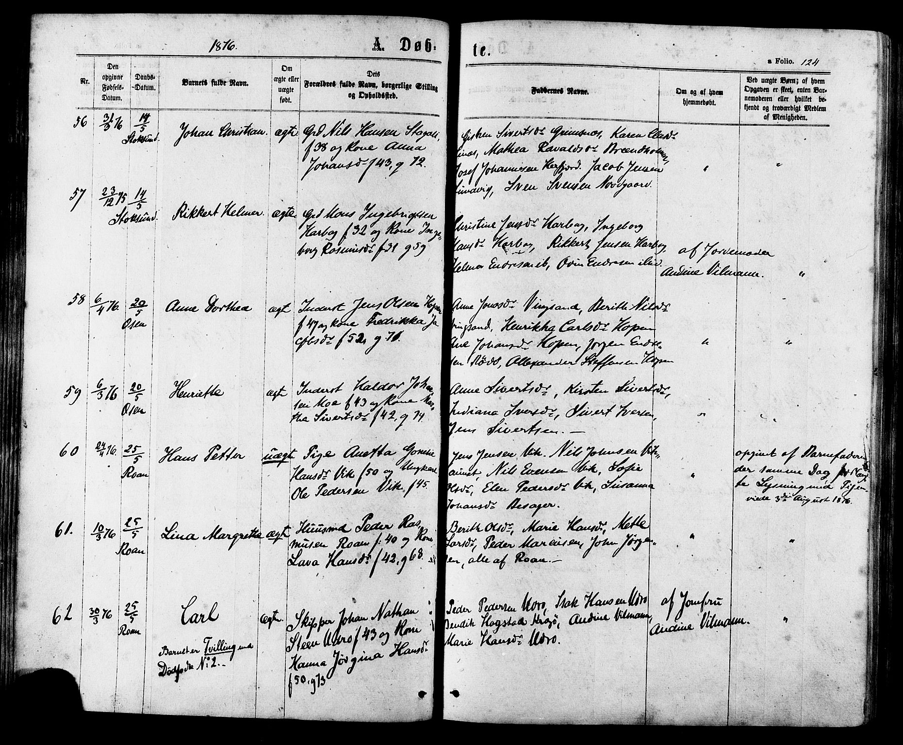 Ministerialprotokoller, klokkerbøker og fødselsregistre - Sør-Trøndelag, SAT/A-1456/657/L0706: Ministerialbok nr. 657A07, 1867-1878, s. 124