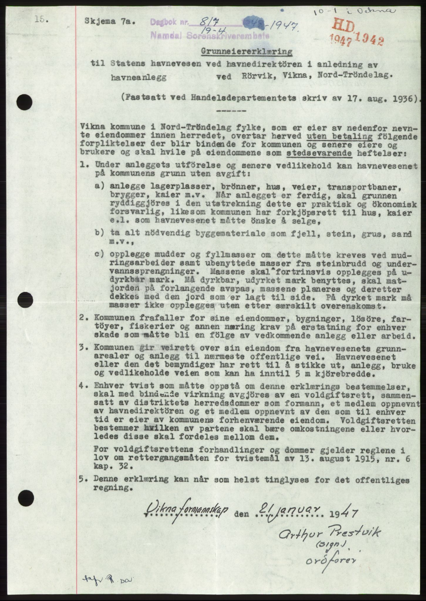 Namdal sorenskriveri, SAT/A-4133/1/2/2C: Pantebok nr. -, 1947-1947, Dagboknr: 817/1947