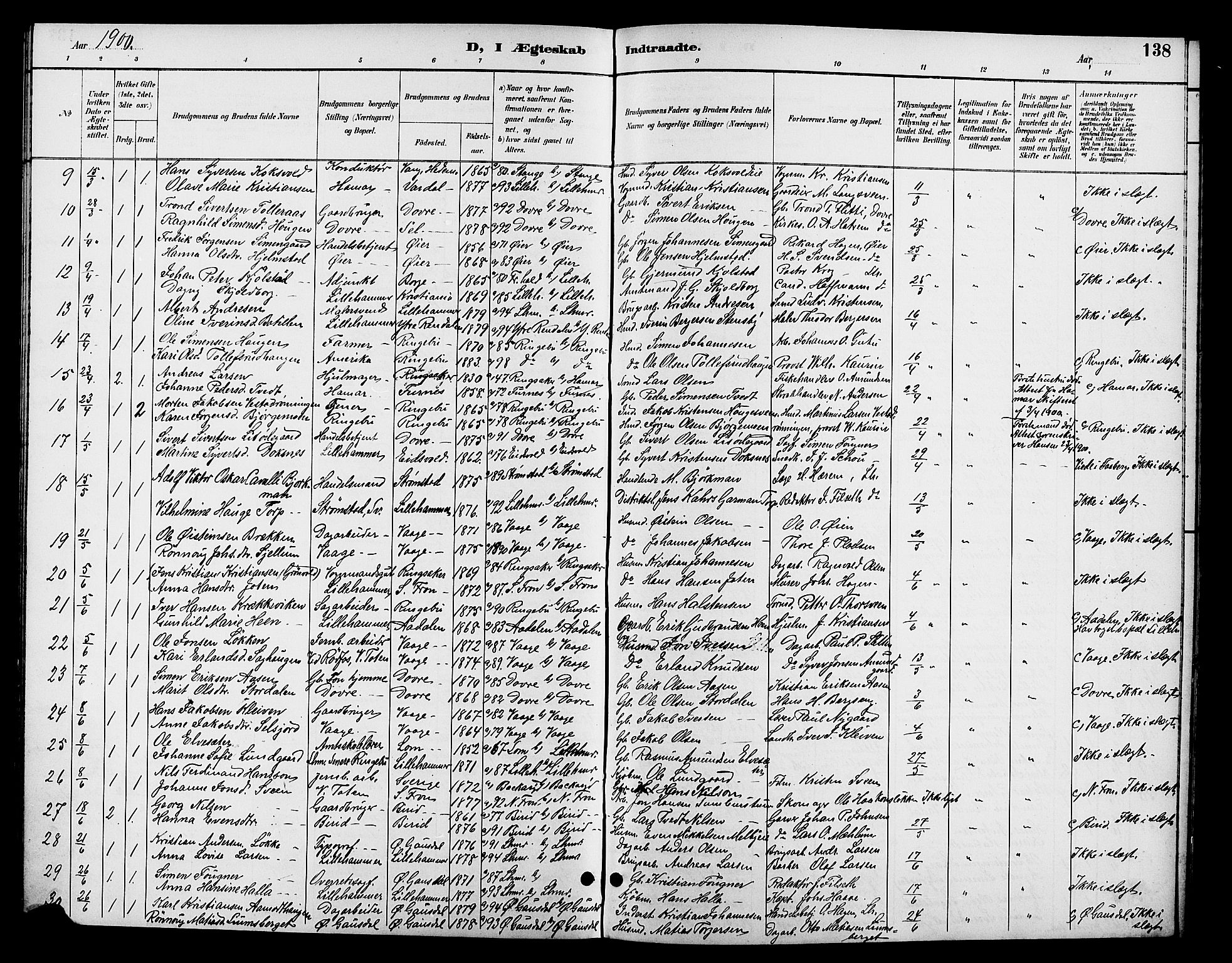 Fåberg prestekontor, AV/SAH-PREST-086/H/Ha/Hab/L0008: Klokkerbok nr. 8, 1891-1900, s. 138