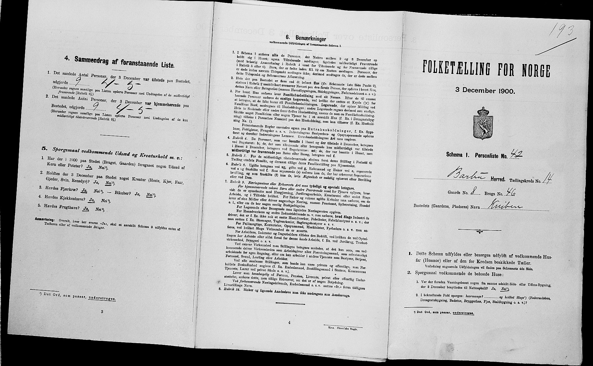 SAK, Folketelling 1900 for 0990 Barbu herred, 1900, s. 1904