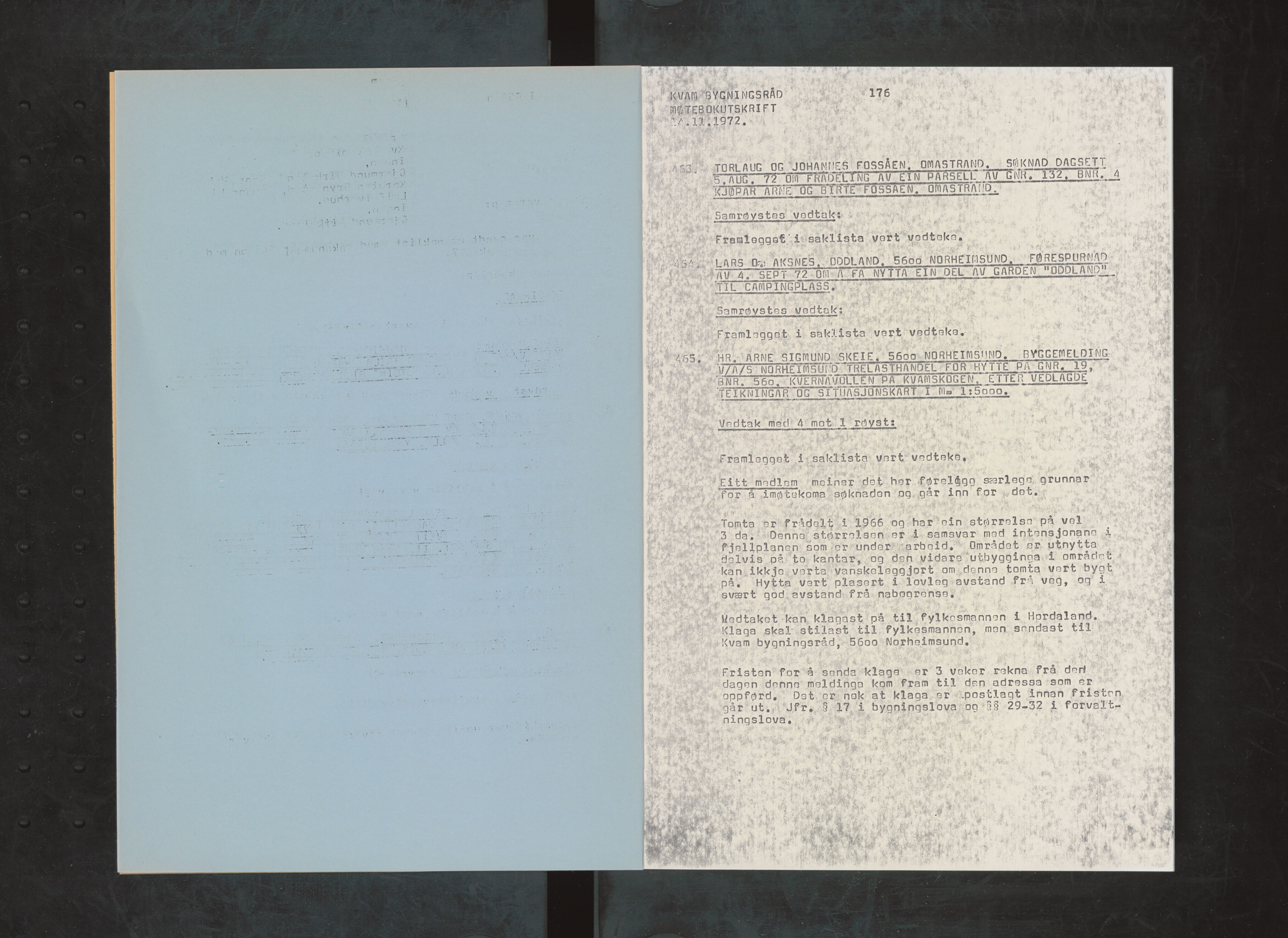 Kvam herad. Bygningsrådet, IKAH/1238-511/A/Ab/L0027: Utskrift av møtebok for Kvam bygningsråd, 1972