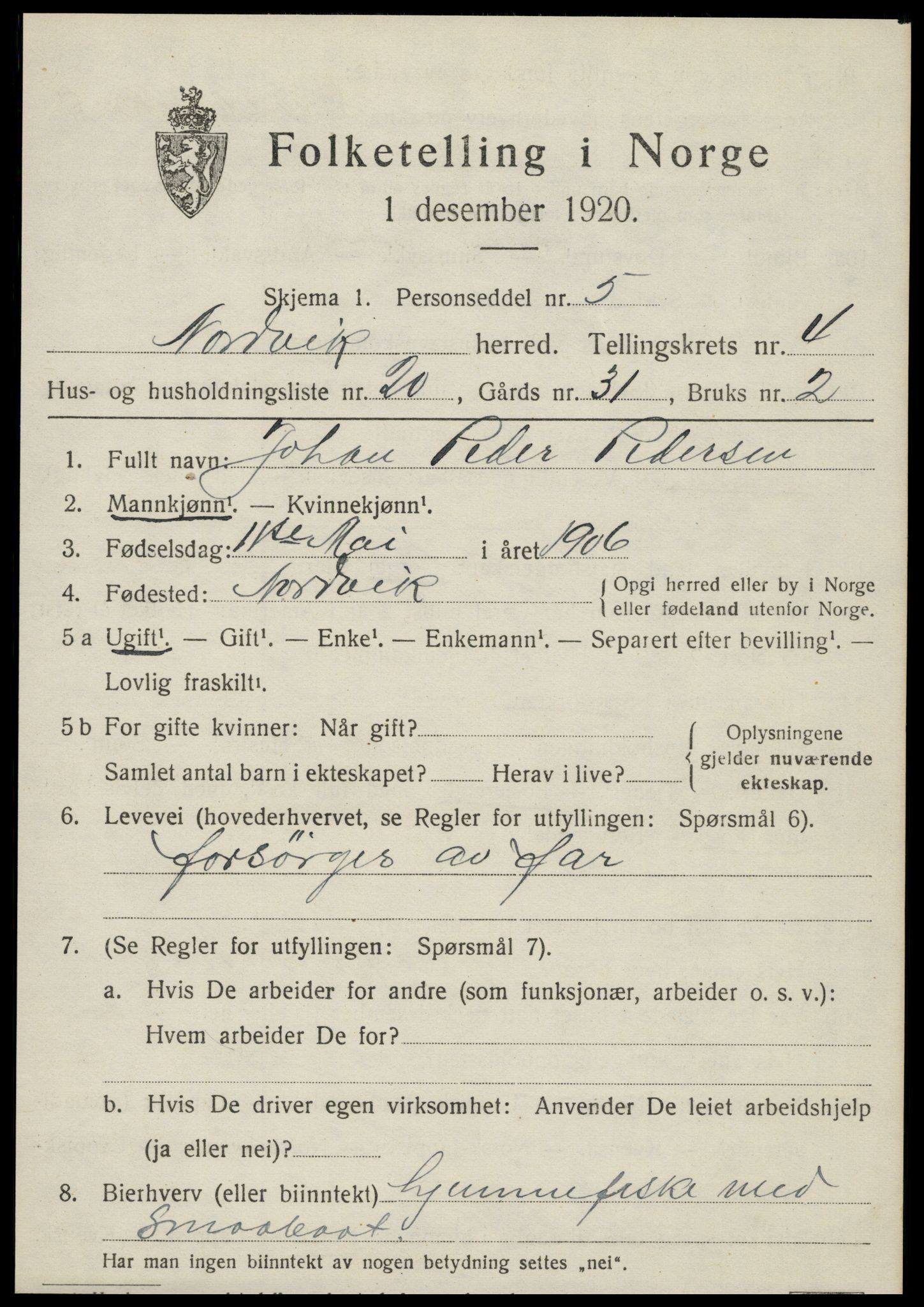 SAT, Folketelling 1920 for 1819 Nordvik herred, 1920, s. 1618
