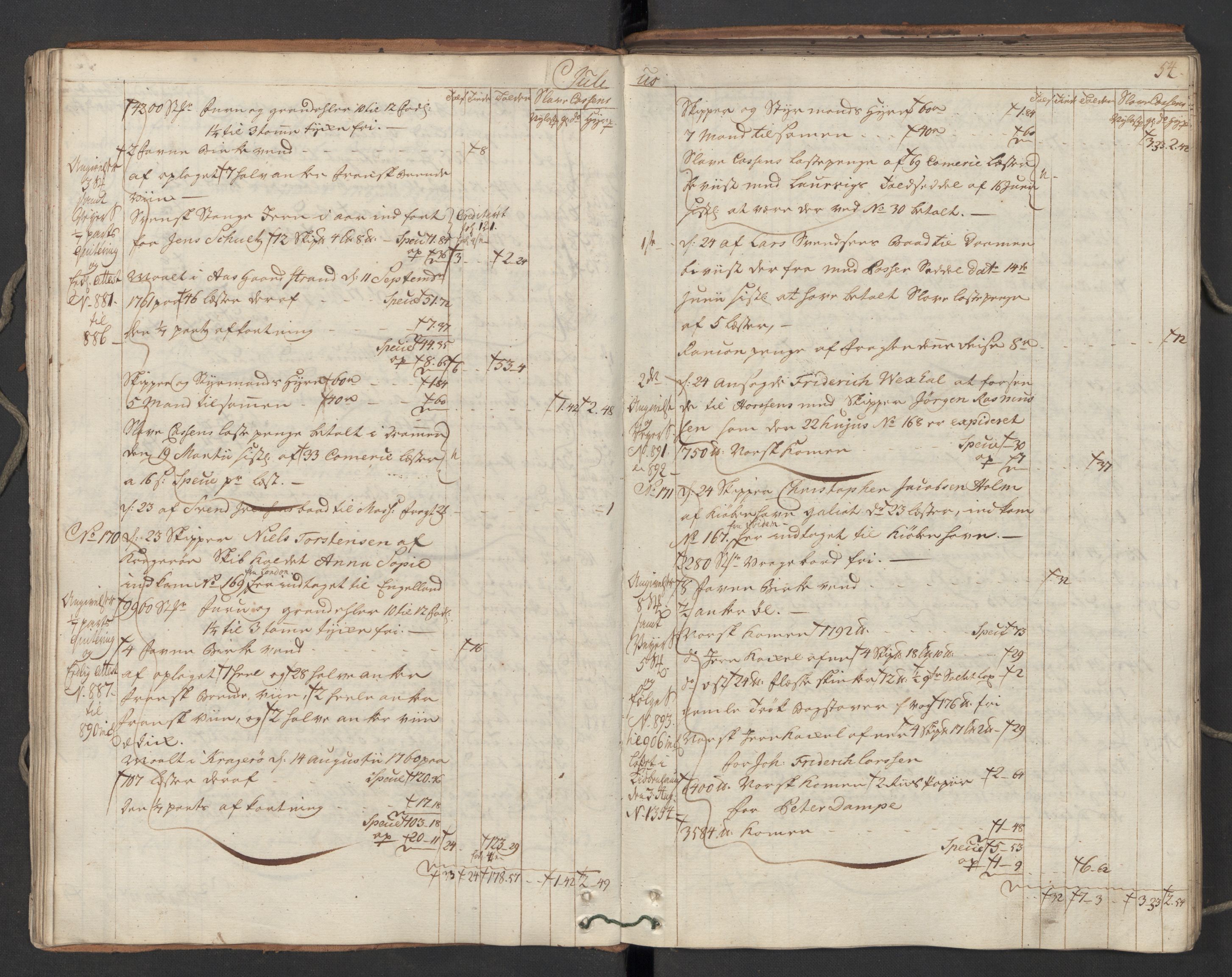 Generaltollkammeret, tollregnskaper, AV/RA-EA-5490/R06/L0064/0001: Tollregnskaper Kristiania / Utgående hovedtollbok, 1762, s. 53b-54a