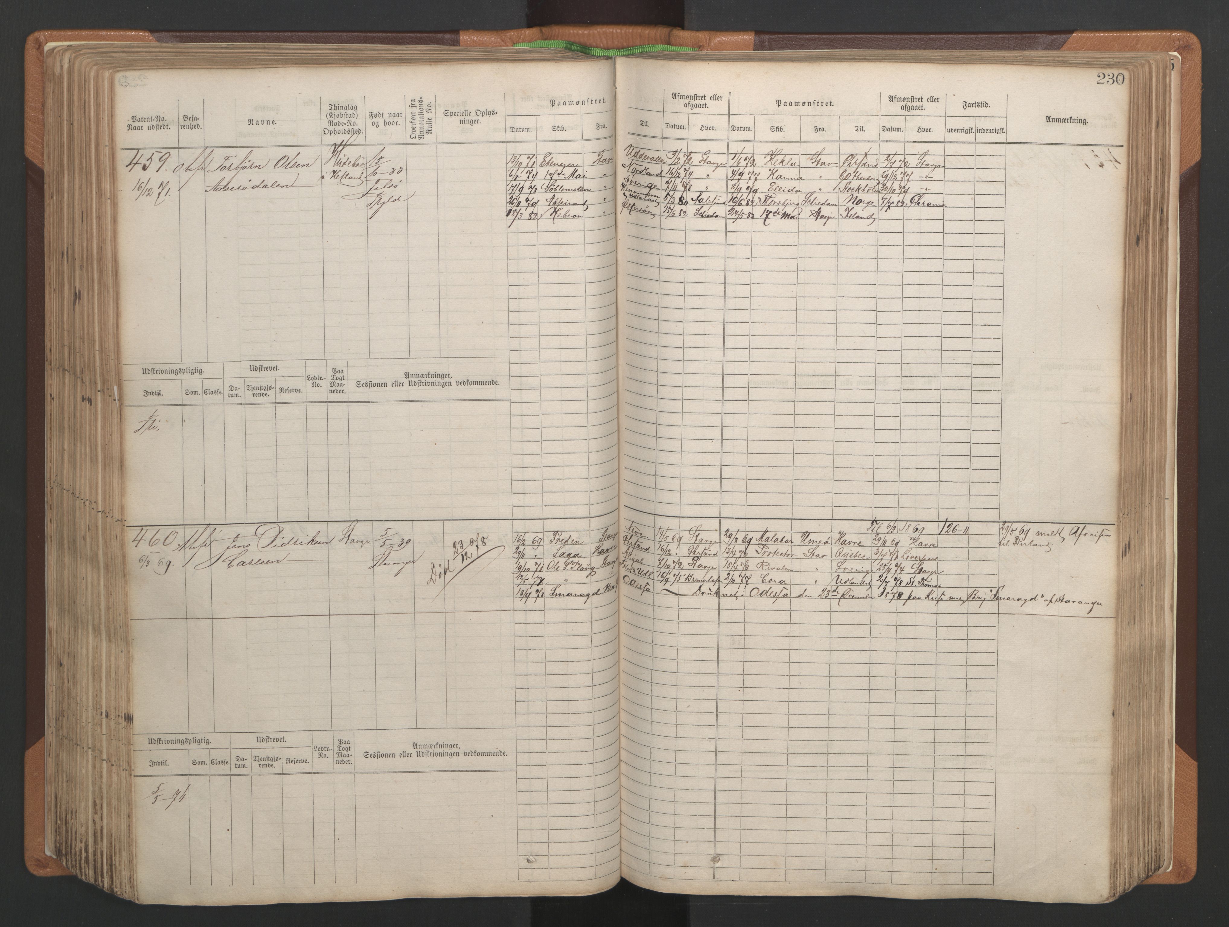 Stavanger sjømannskontor, AV/SAST-A-102006/F/Fb/Fbb/L0004: Sjøfartshovedrulle, patentnr. 1-792 (del 1), 1869-1880, s. 236