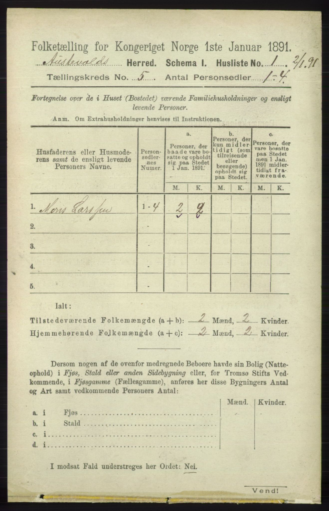 RA, Folketelling 1891 for 1244 Austevoll herred, 1891, s. 1911