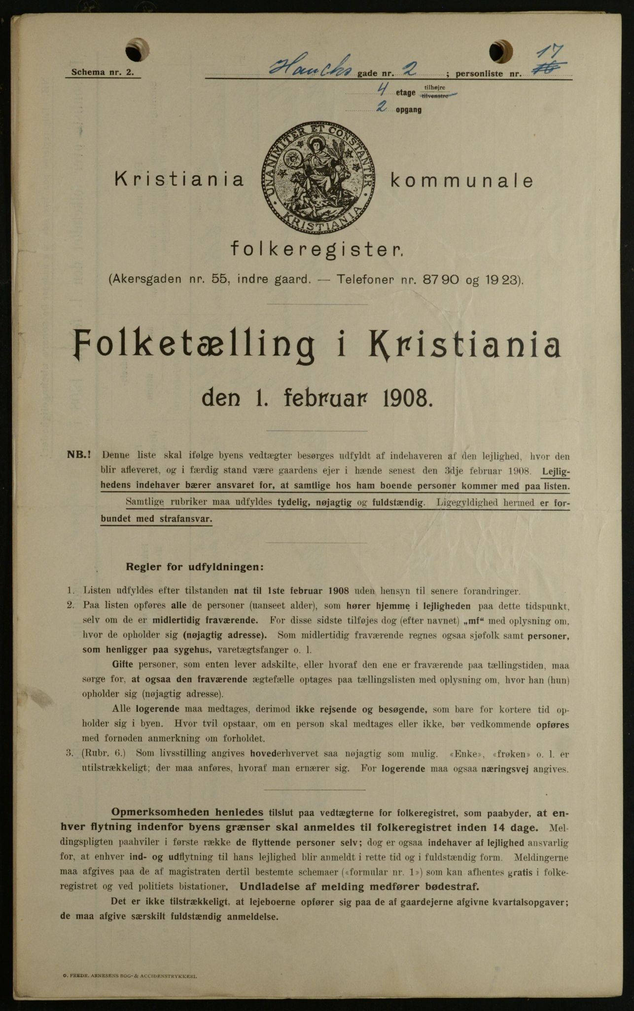 OBA, Kommunal folketelling 1.2.1908 for Kristiania kjøpstad, 1908, s. 31601