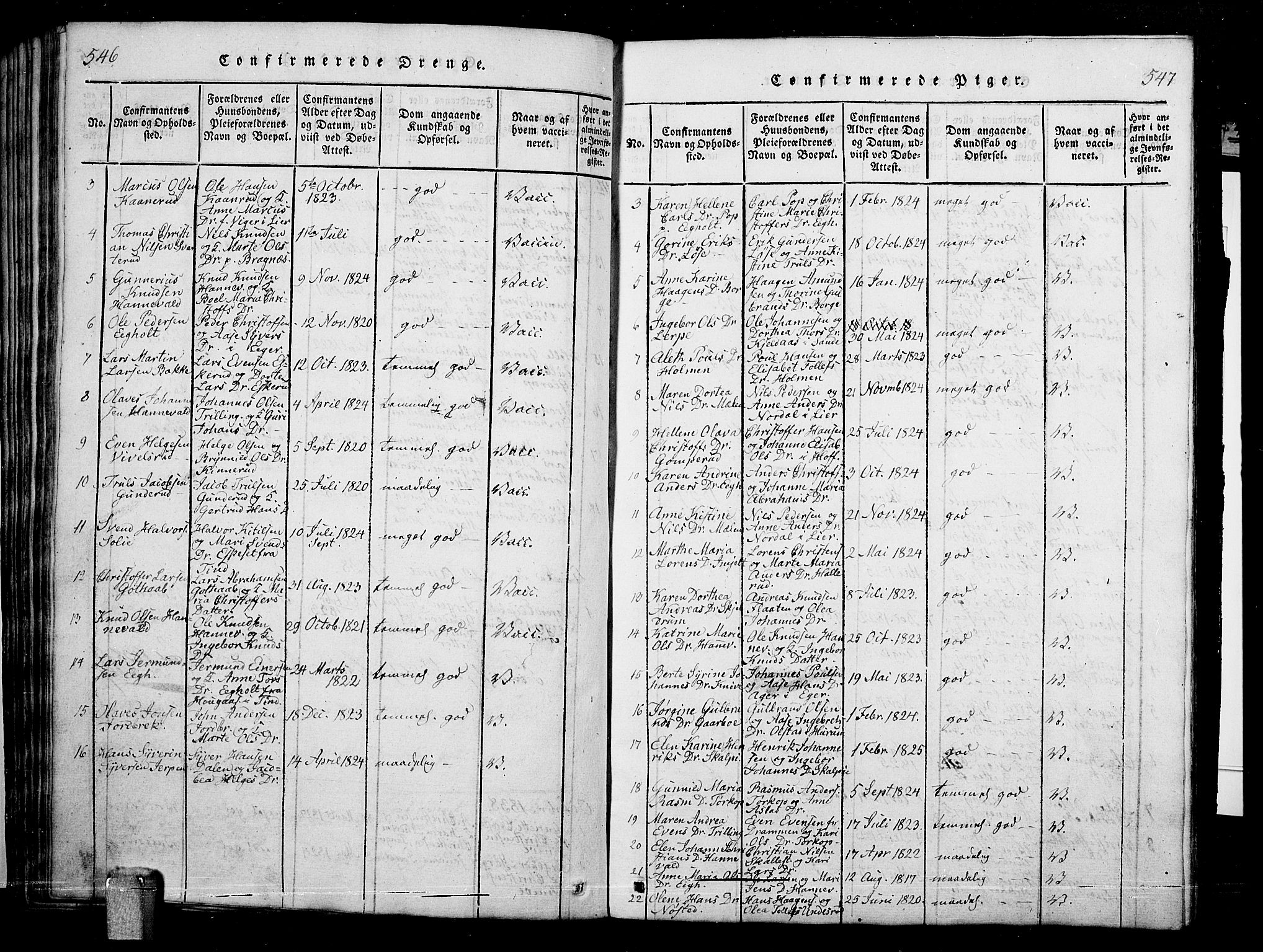 Skoger kirkebøker, AV/SAKO-A-59/G/Ga/L0001: Klokkerbok nr. I 1, 1814-1845, s. 546-547