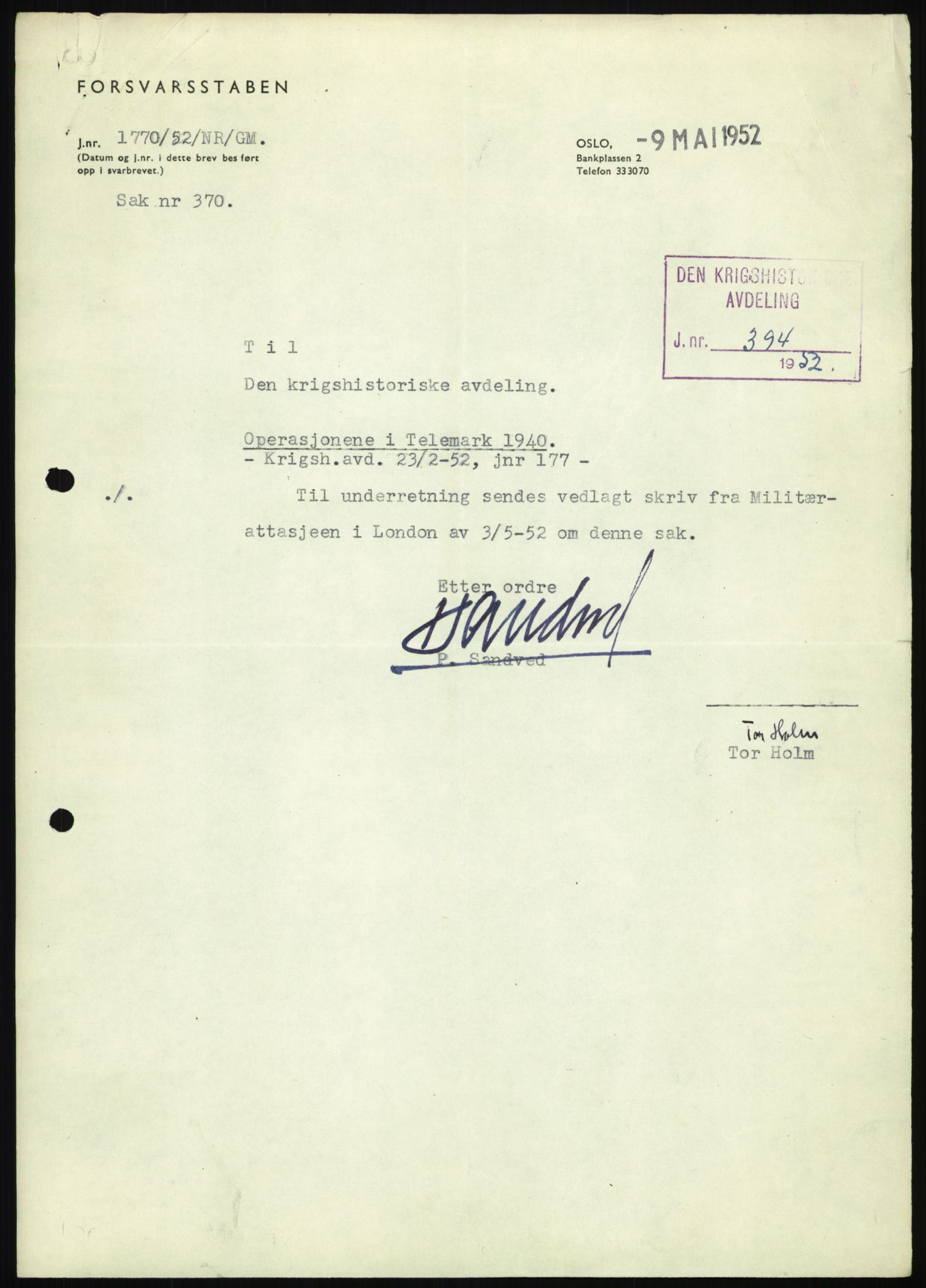 Forsvaret, Forsvarets krigshistoriske avdeling, AV/RA-RAFA-2017/Y/Yb/L0056: II-C-11-136-139  -  1. Divisjon, 1940-1957, s. 13