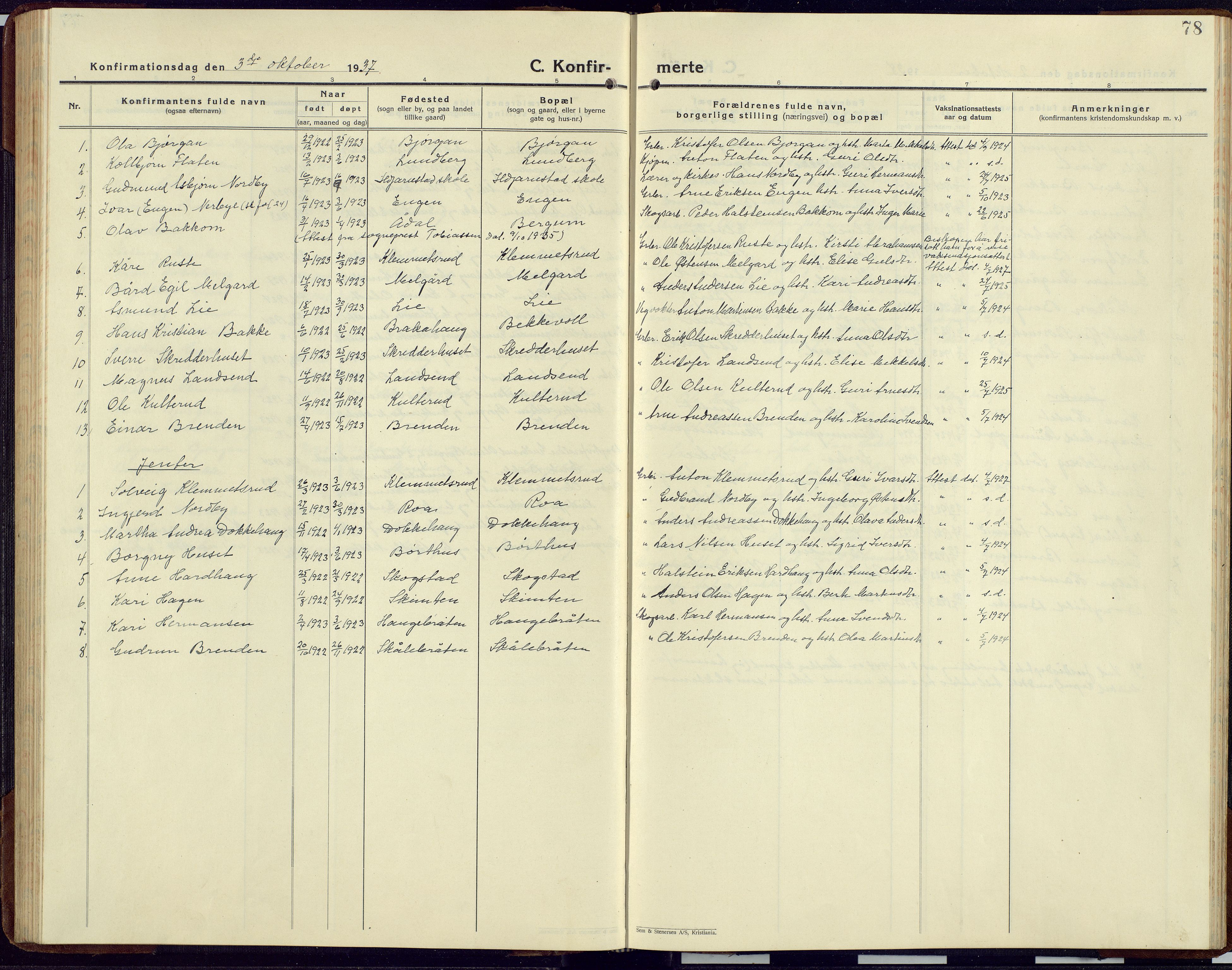 Sør-Aurdal prestekontor, AV/SAH-PREST-128/H/Ha/Hab/L0012: Klokkerbok nr. 12, 1924-1956, s. 78