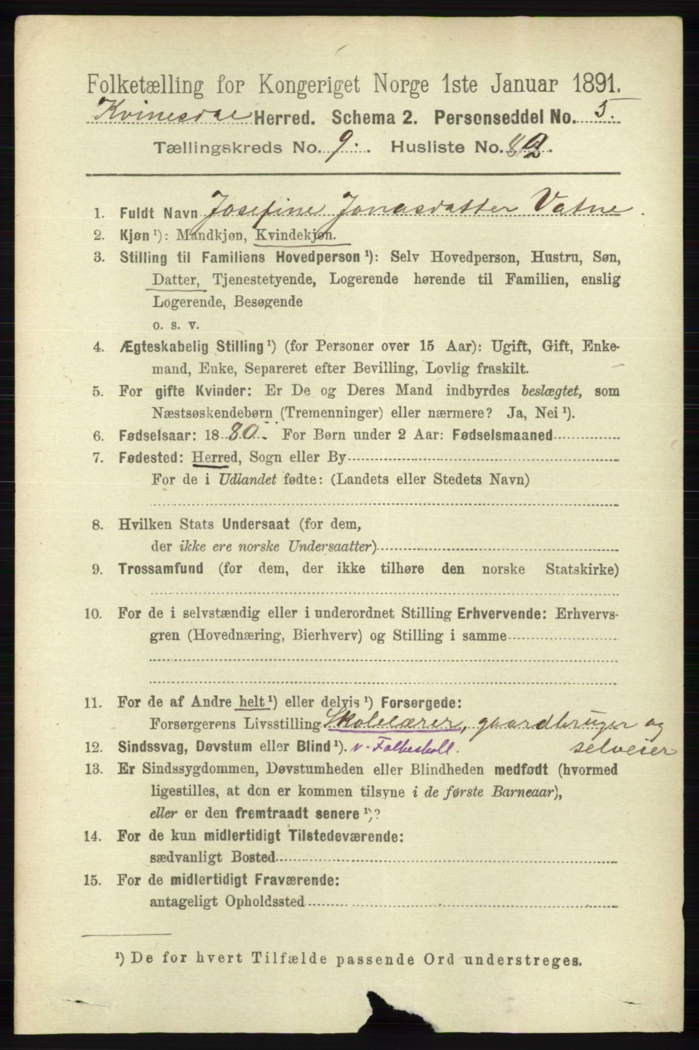 RA, Folketelling 1891 for 1037 Kvinesdal herred, 1891, s. 3746