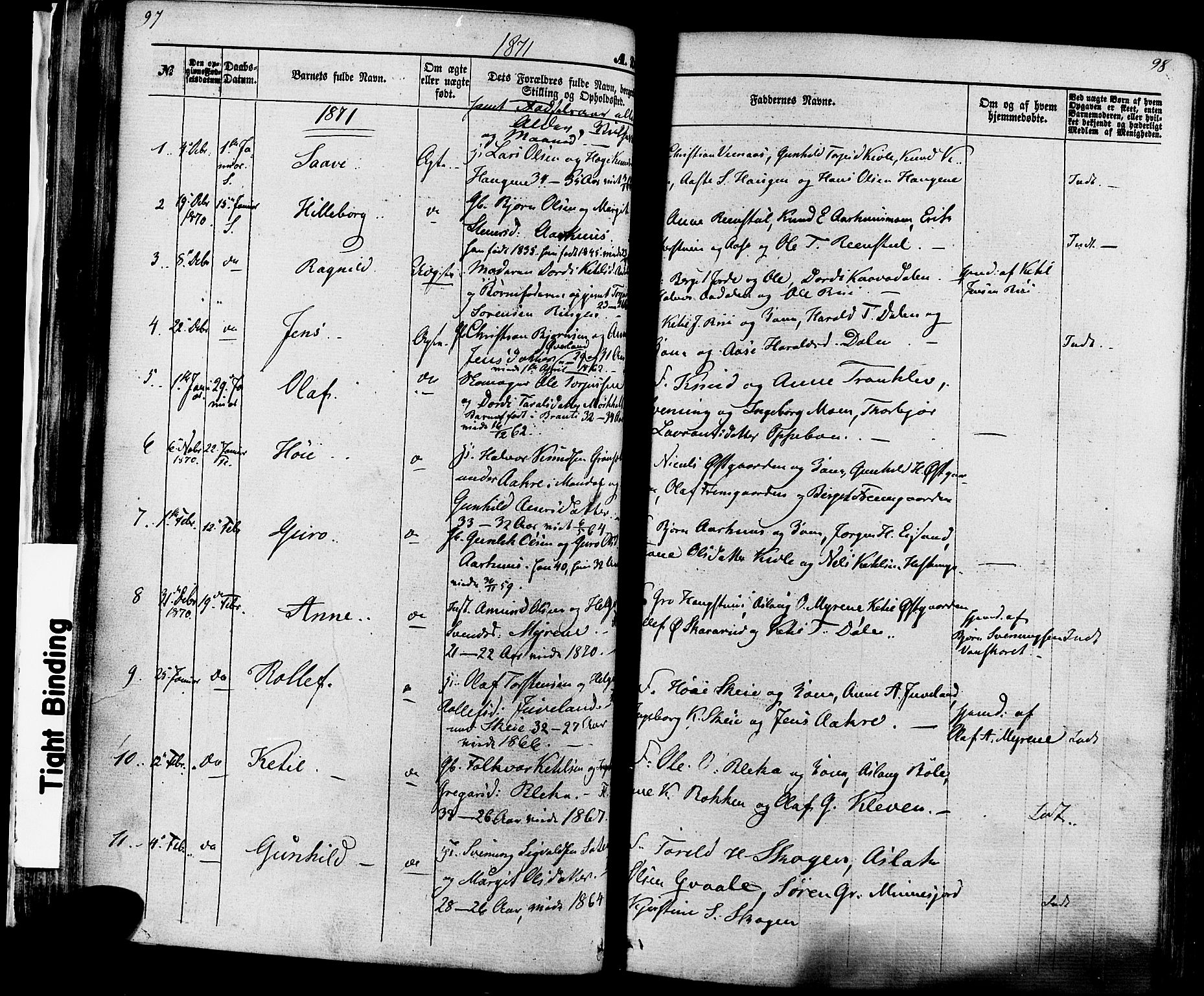 Seljord kirkebøker, AV/SAKO-A-20/F/Fa/L0013: Ministerialbok nr. I 13, 1866-1876, s. 97-98