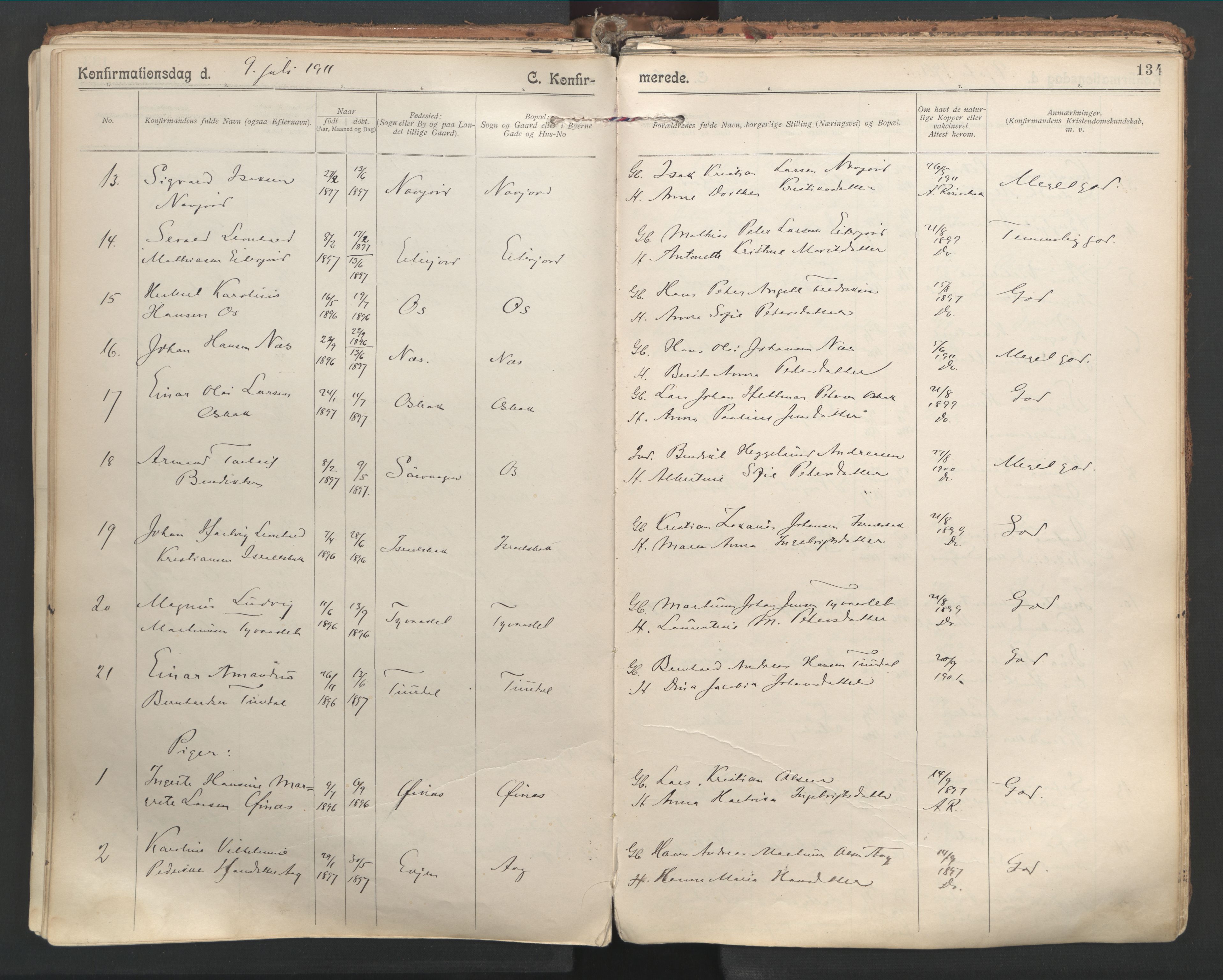 Ministerialprotokoller, klokkerbøker og fødselsregistre - Nordland, AV/SAT-A-1459/846/L0647: Ministerialbok nr. 846A05, 1902-1915, s. 134