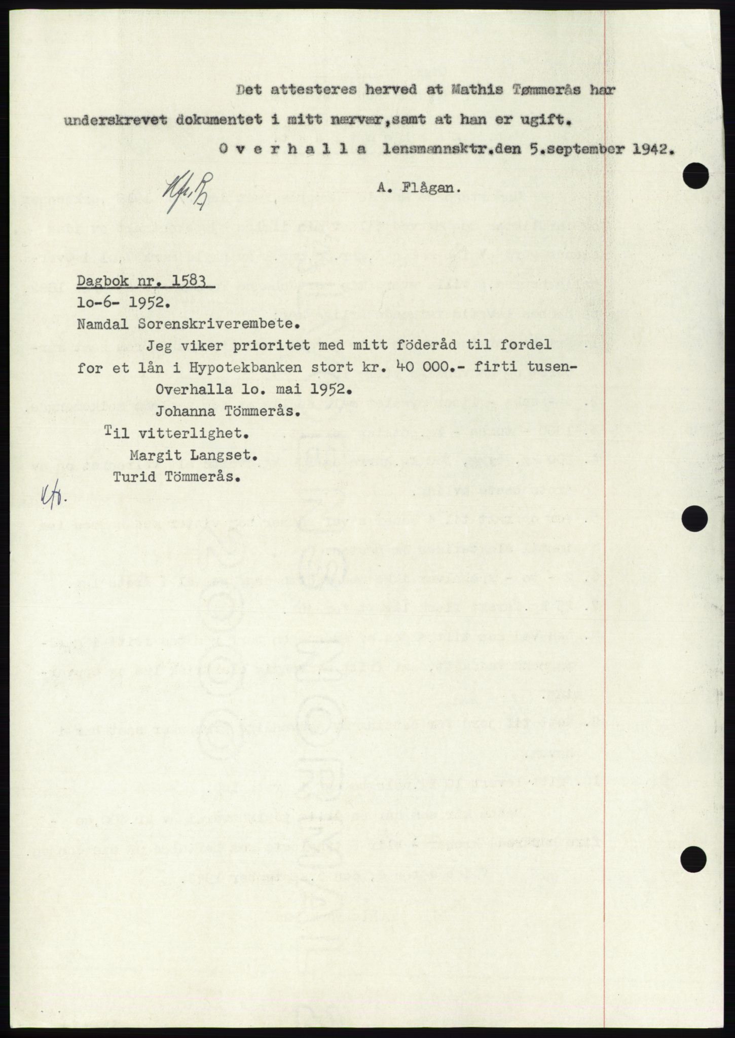 Namdal sorenskriveri, SAT/A-4133/1/2/2C: Pantebok nr. -, 1942-1943, Dagboknr: 1583/1942