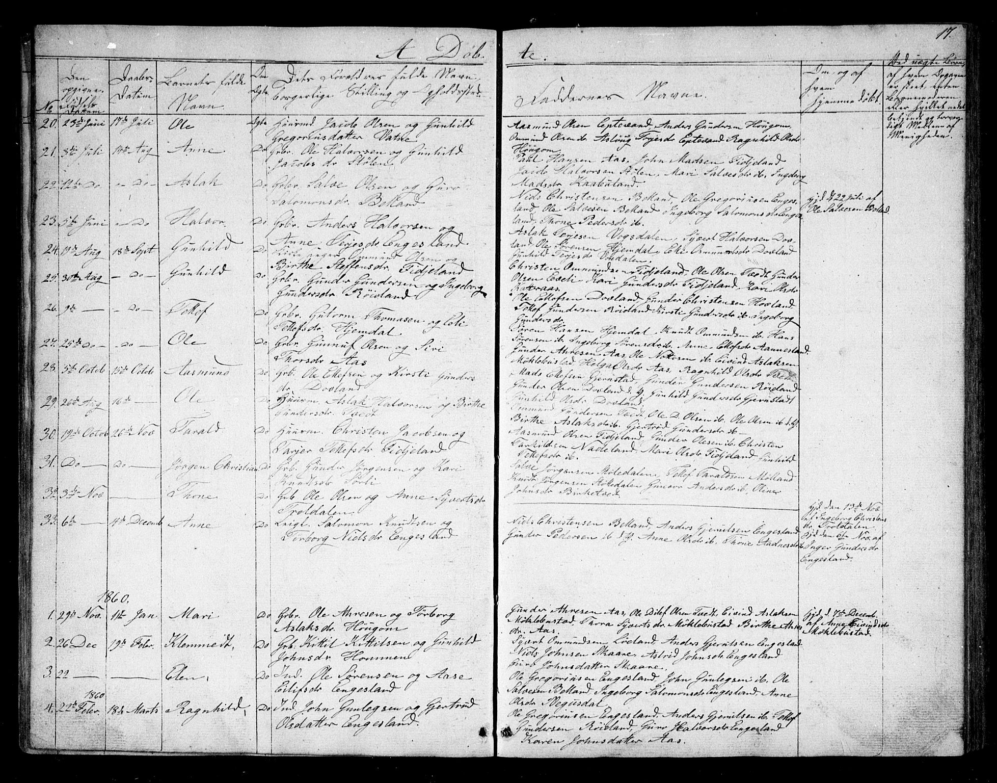 Herefoss sokneprestkontor, AV/SAK-1111-0019/F/Fb/Fbb/L0001: Klokkerbok nr. B 1, 1849-1879, s. 17