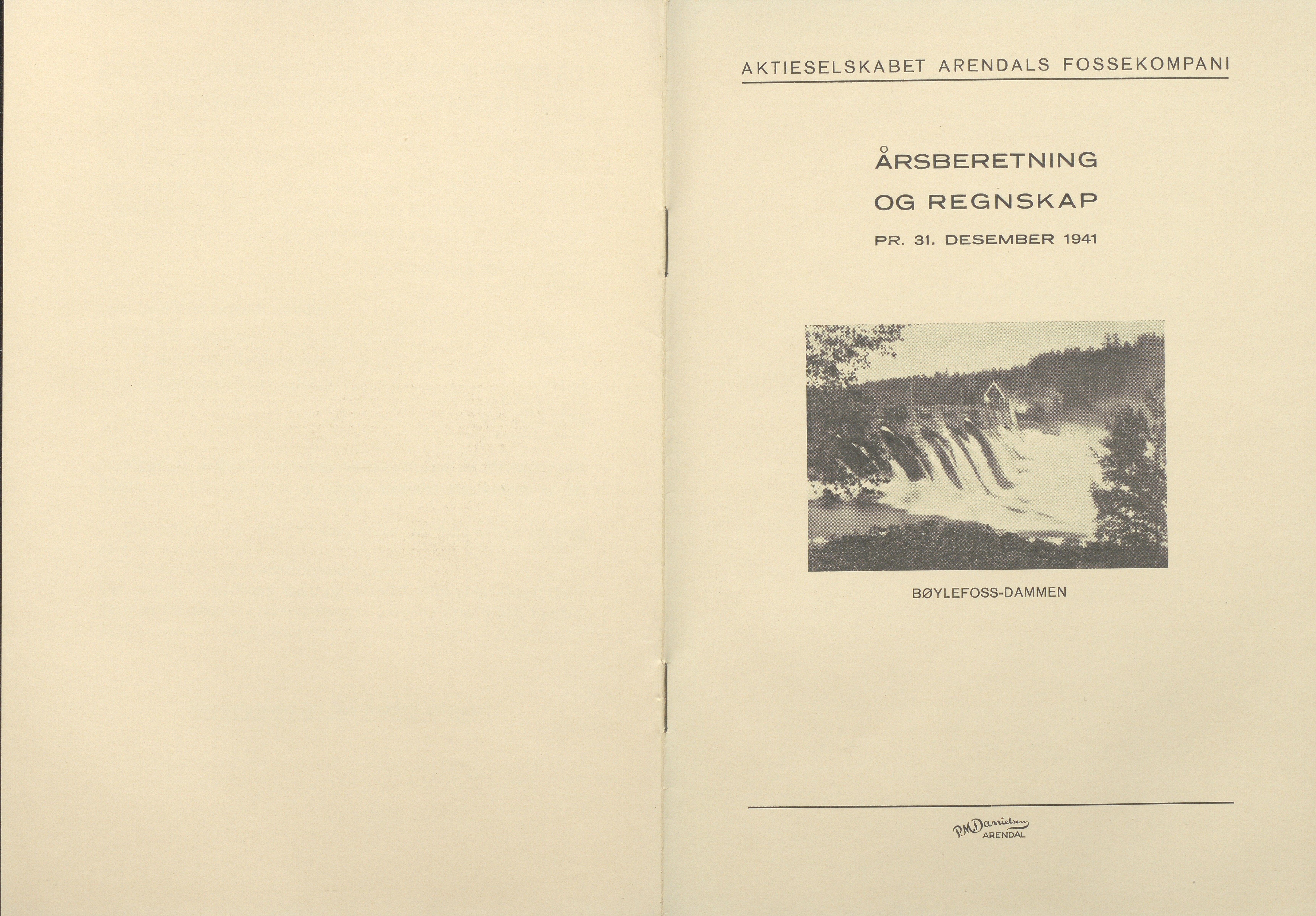 Arendals Fossekompani, AAKS/PA-2413/X/X01/L0001/0010: Beretninger, regnskap, balansekonto, gevinst- og tapskonto / Årsberetning og regnskap 1936 - 1942, 1936-1942