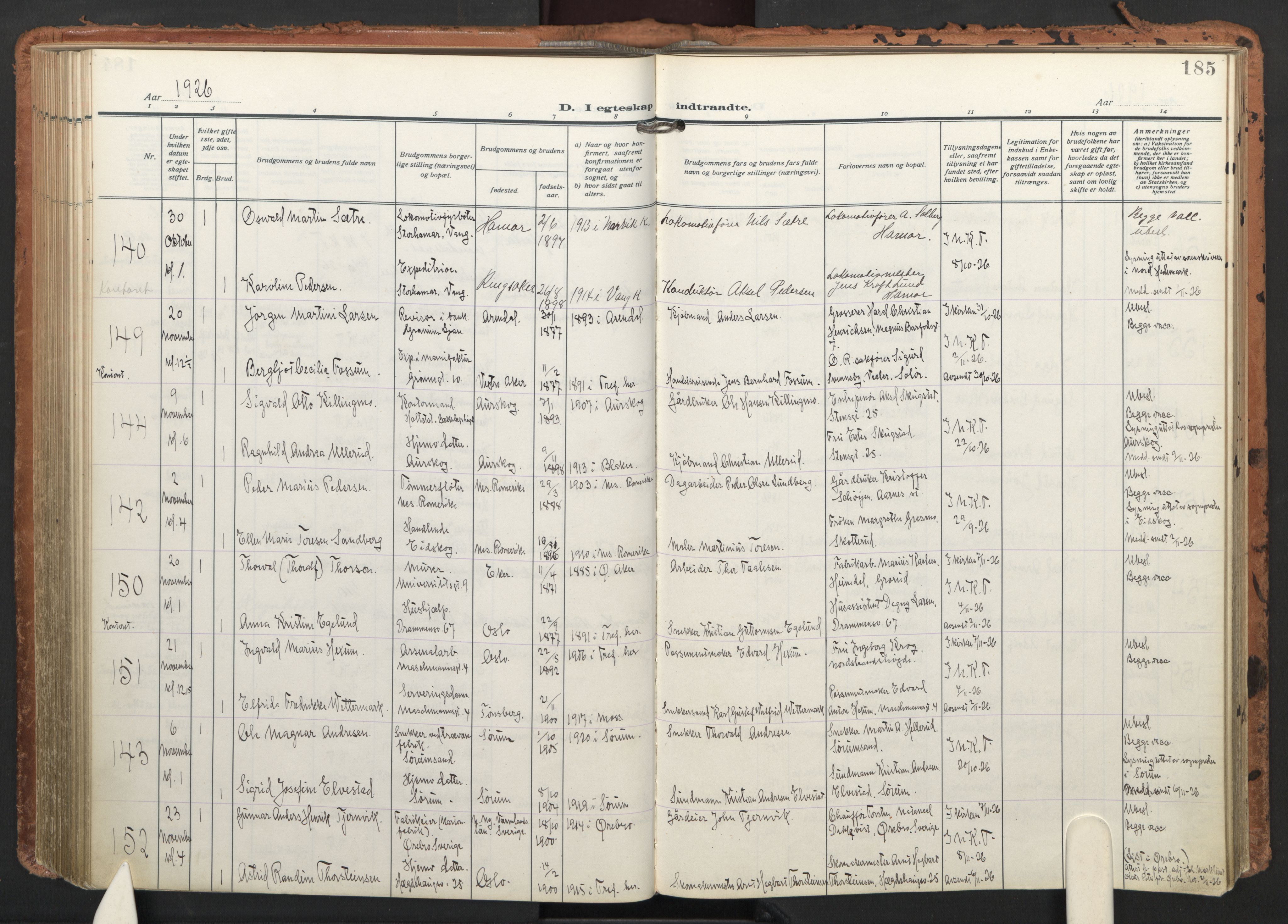 Trefoldighet prestekontor Kirkebøker, AV/SAO-A-10882/F/Fc/L0008: Ministerialbok nr. III 8, 1920-1932, s. 185