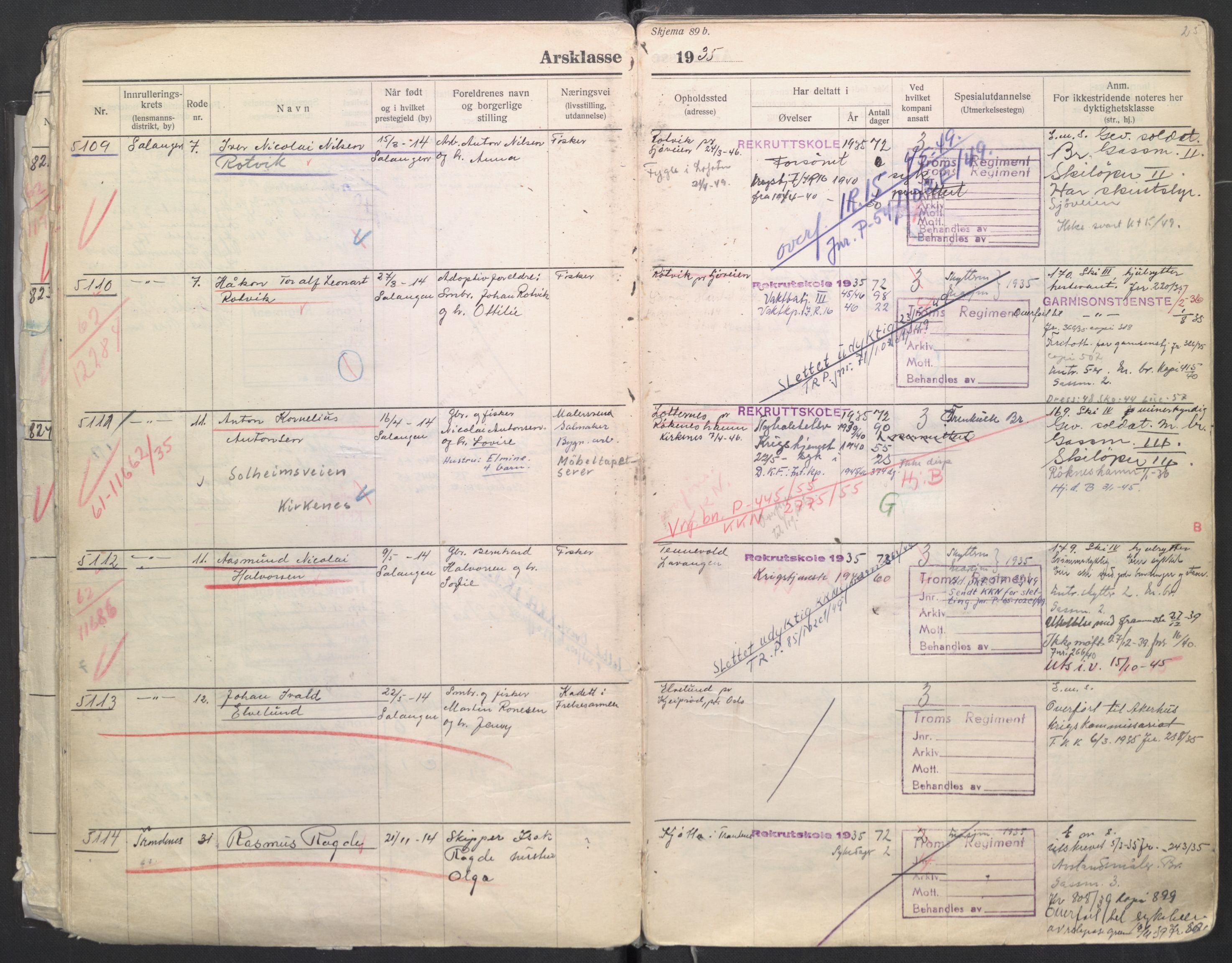 Forsvaret, Troms infanteriregiment nr. 16, AV/RA-RAFA-3146/P/Pa/L0006/0008: Ruller / Rulle for regimentets menige mannskaper, årsklasse 1935, 1935, s. 25