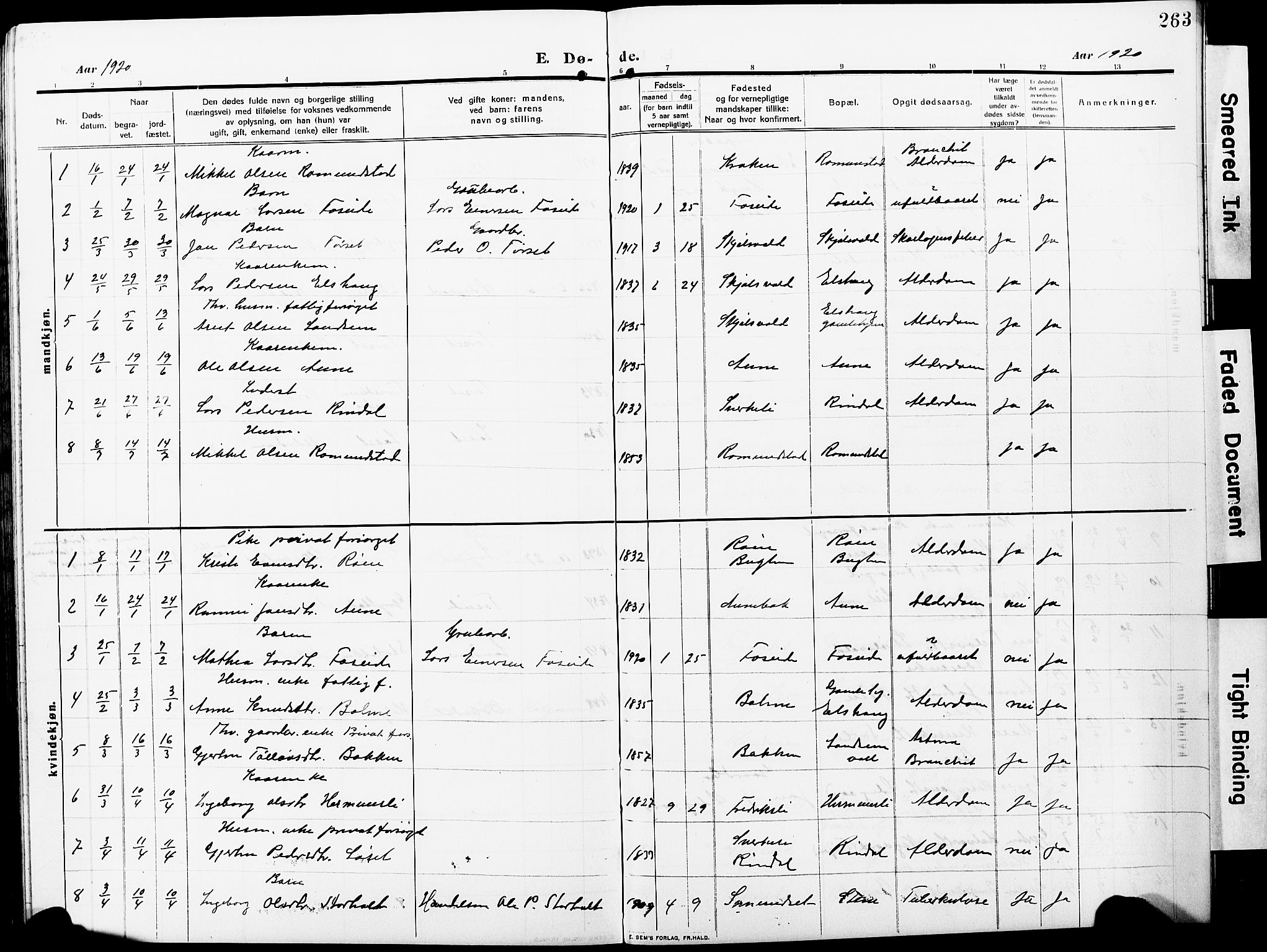 Ministerialprotokoller, klokkerbøker og fødselsregistre - Møre og Romsdal, AV/SAT-A-1454/598/L1079: Klokkerbok nr. 598C04, 1909-1927, s. 263