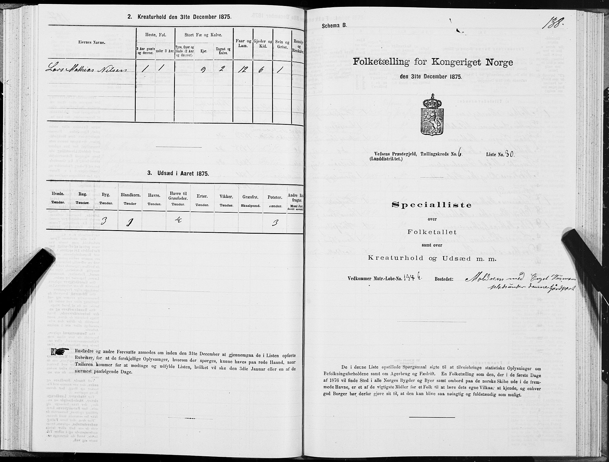 SAT, Folketelling 1875 for 1824L Vefsn prestegjeld, Vefsn sokn, 1875, s. 2138