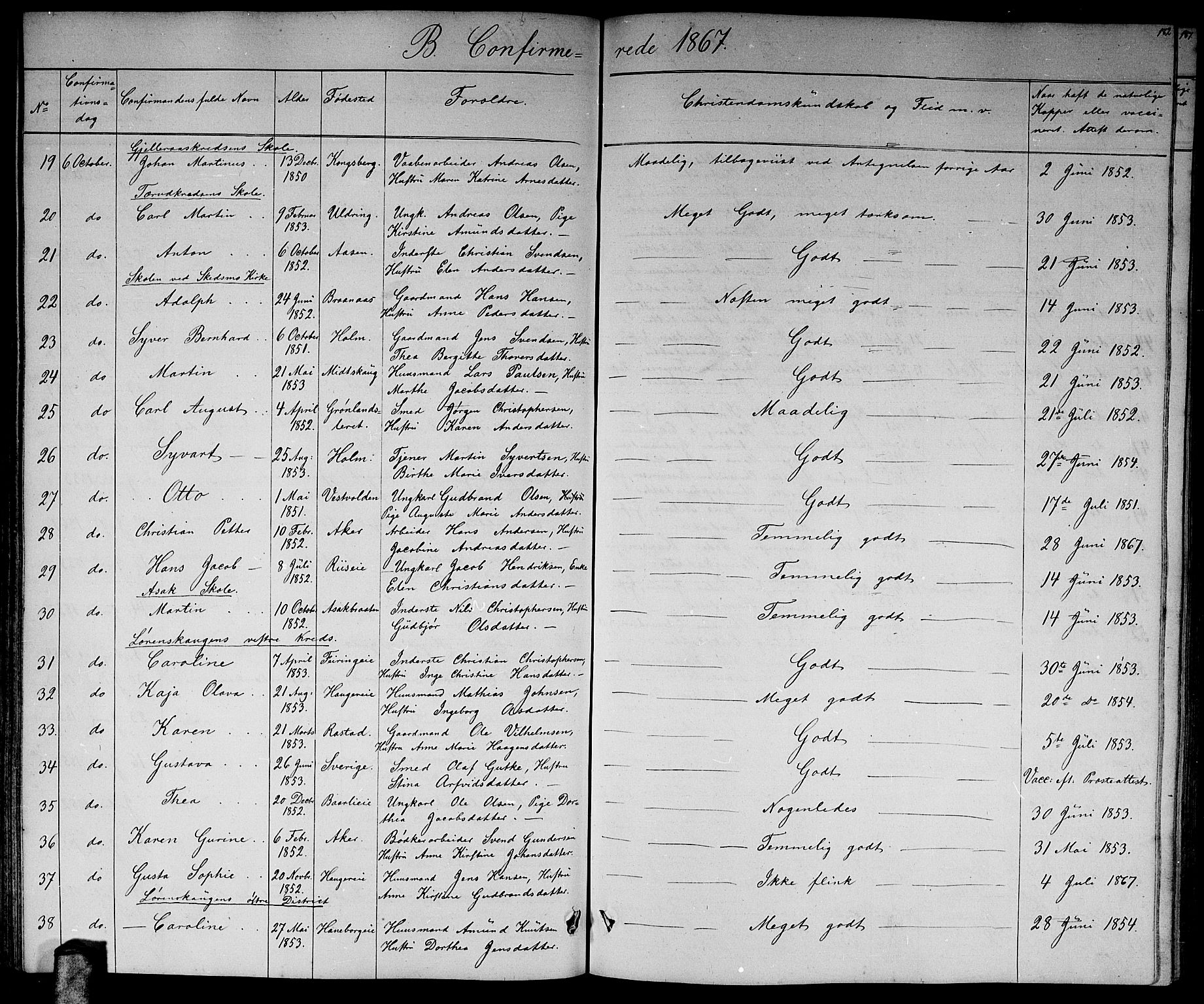 Skedsmo prestekontor Kirkebøker, AV/SAO-A-10033a/G/Ga/L0002: Klokkerbok nr. I 2, 1855-1872, s. 182
