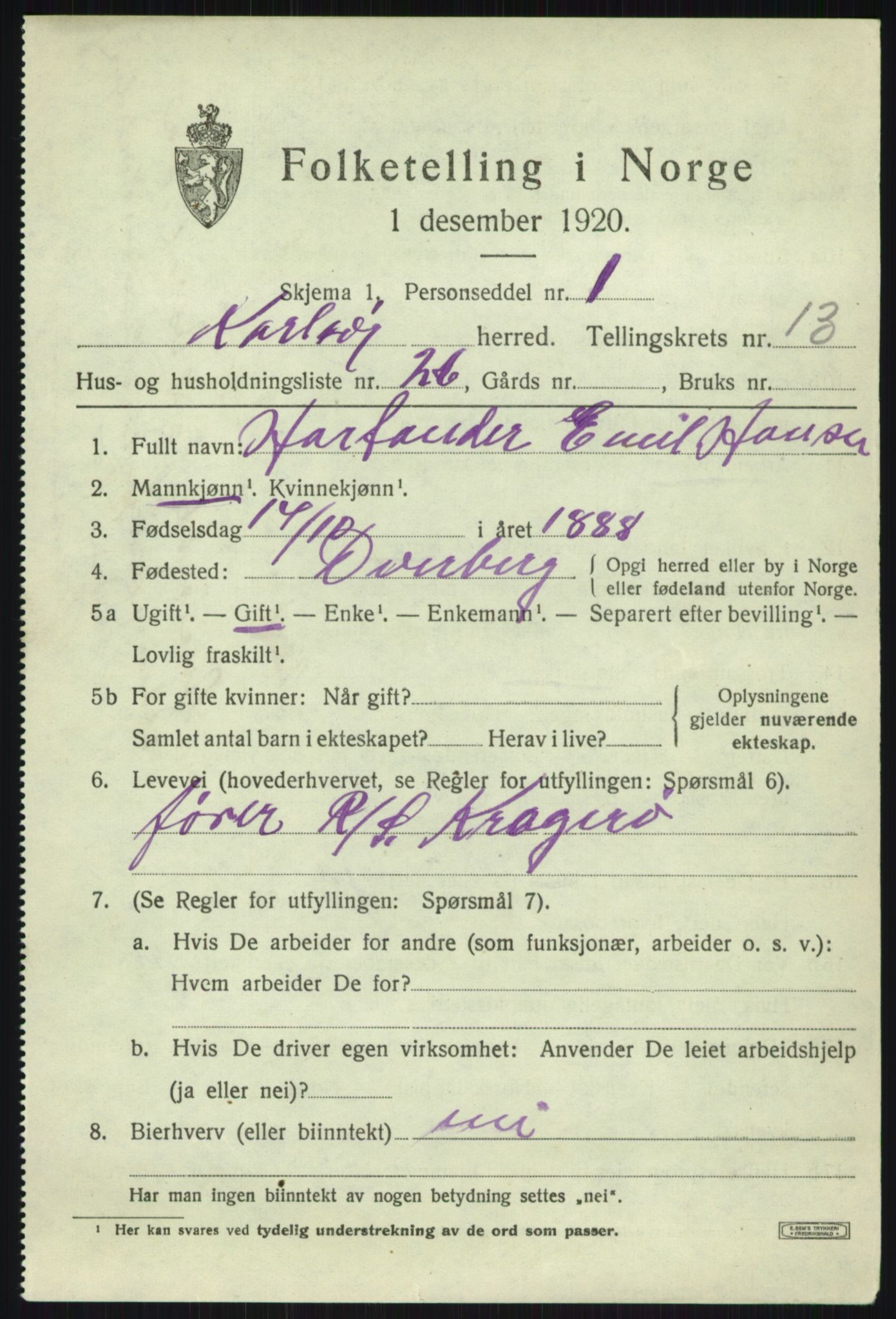 SATØ, Folketelling 1920 for 1936 Karlsøy herred, 1920, s. 4994