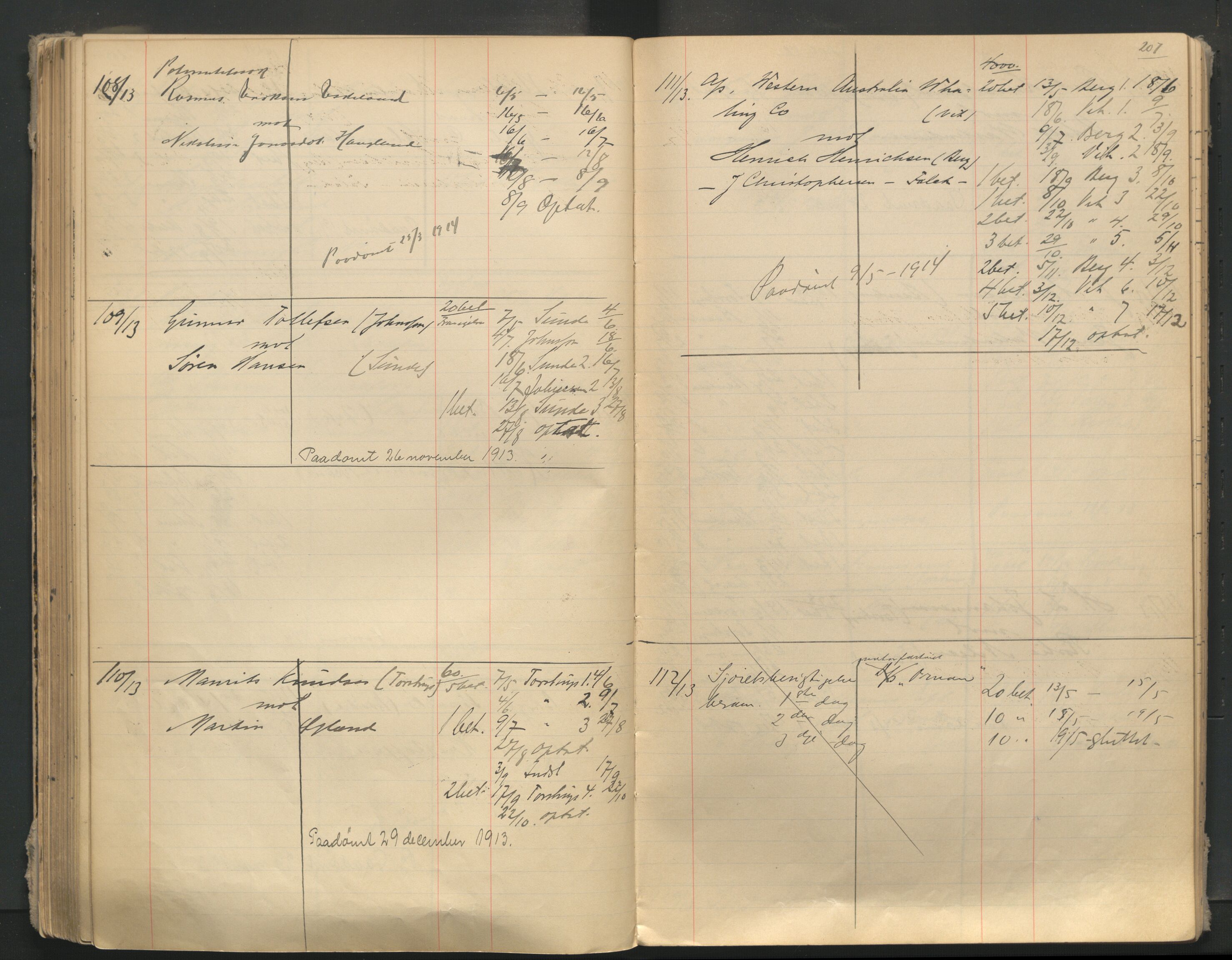 Stavanger byfogd, AV/SAST-A-101408/001/3/32/32A/L0005: Saksliste for Stavanger byting, 1910-1914, s. 206-207