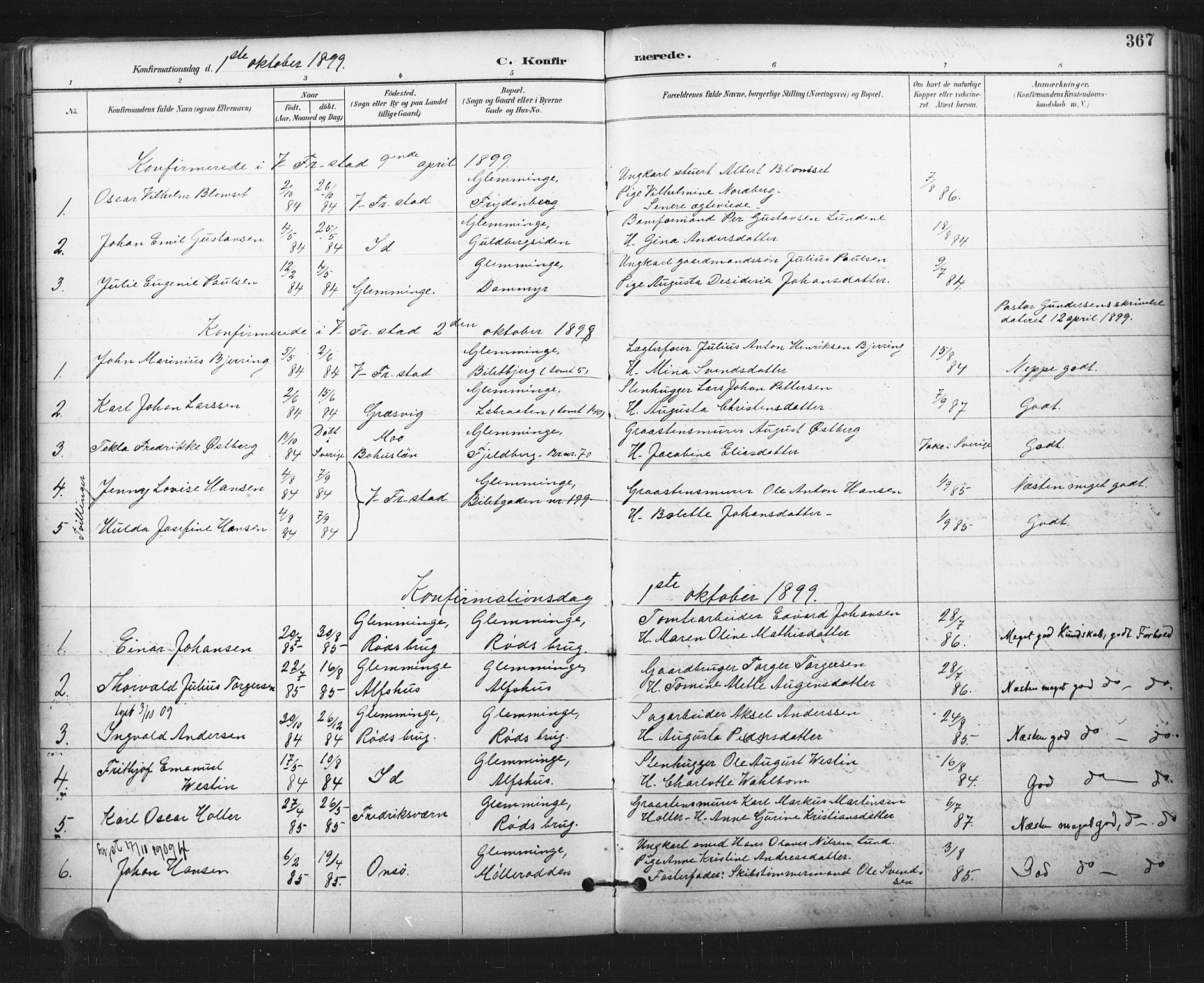 Glemmen prestekontor Kirkebøker, AV/SAO-A-10908/F/Fa/L0013: Ministerialbok nr. 13, 1892-1907, s. 367