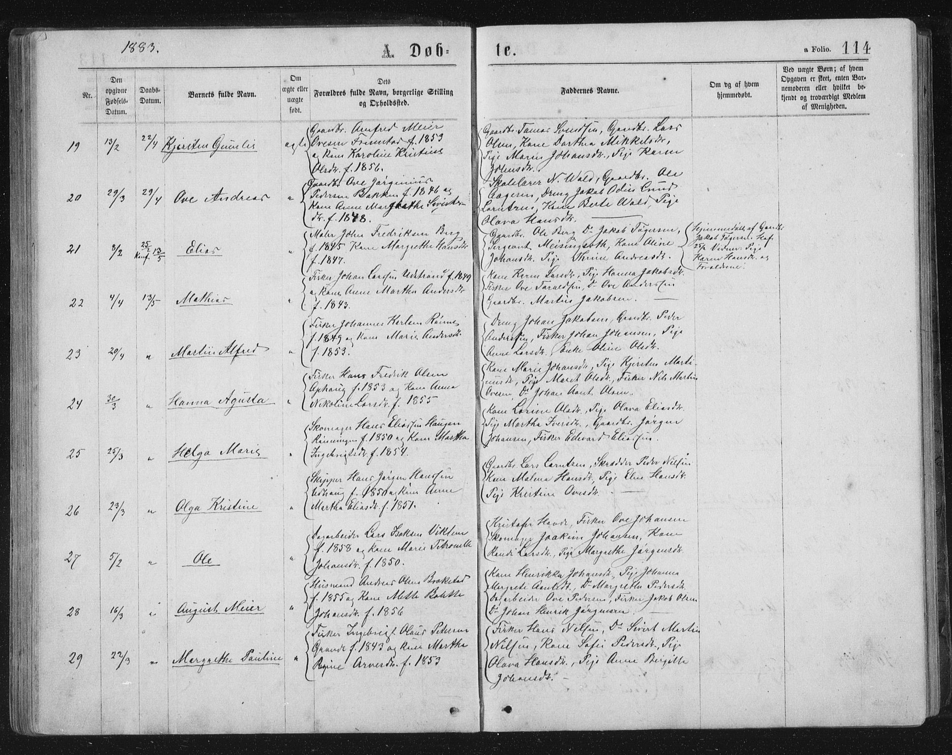 Ministerialprotokoller, klokkerbøker og fødselsregistre - Sør-Trøndelag, SAT/A-1456/659/L0745: Klokkerbok nr. 659C02, 1869-1892, s. 114