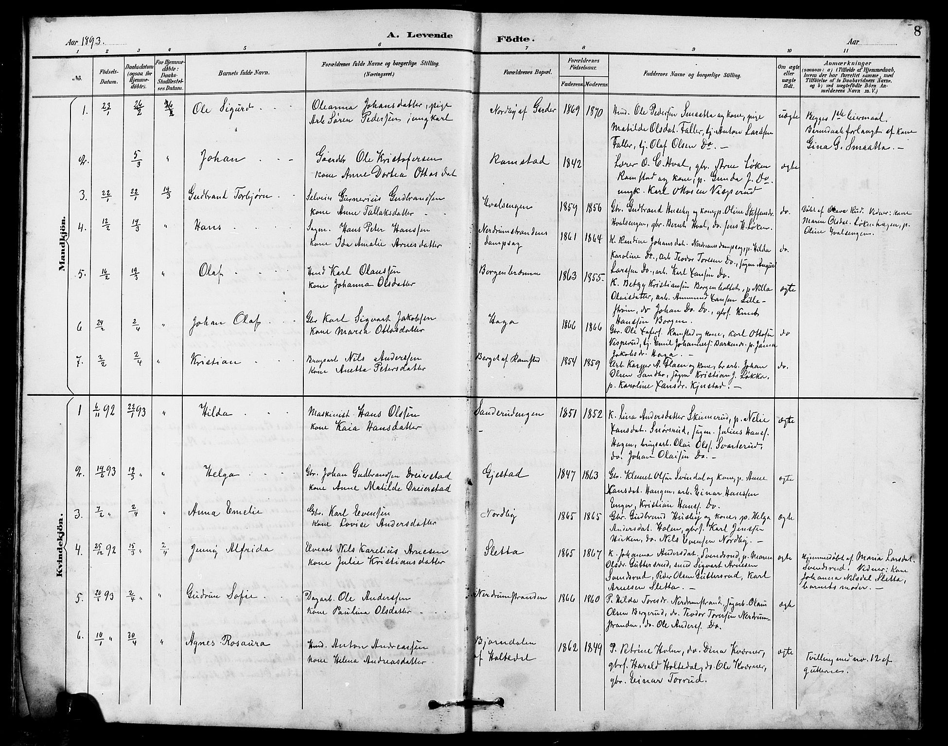 Fet prestekontor Kirkebøker, AV/SAO-A-10370a/G/Ga/L0007: Klokkerbok nr. I 7, 1892-1906, s. 8