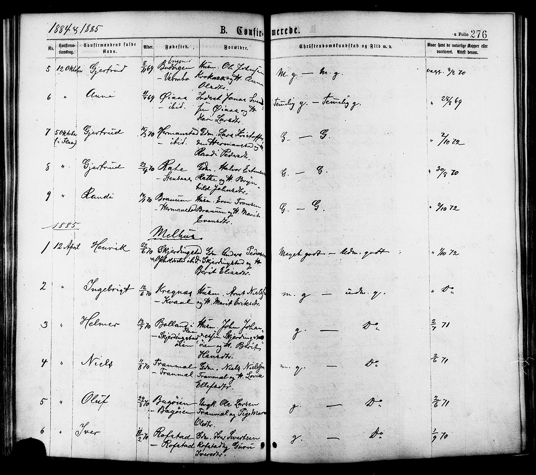 Ministerialprotokoller, klokkerbøker og fødselsregistre - Sør-Trøndelag, SAT/A-1456/691/L1079: Ministerialbok nr. 691A11, 1873-1886, s. 276