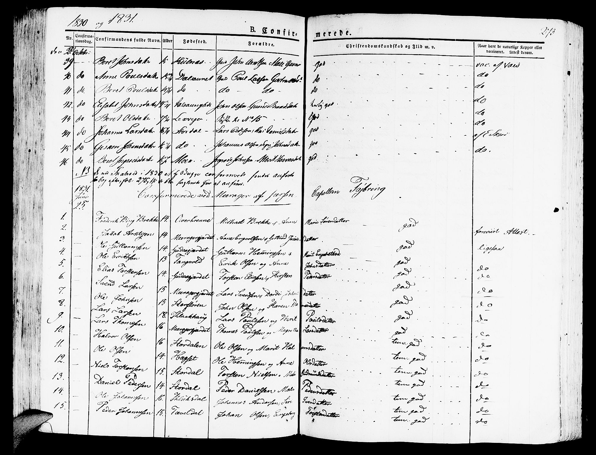 Ministerialprotokoller, klokkerbøker og fødselsregistre - Nord-Trøndelag, AV/SAT-A-1458/709/L0070: Ministerialbok nr. 709A10, 1820-1832, s. 273