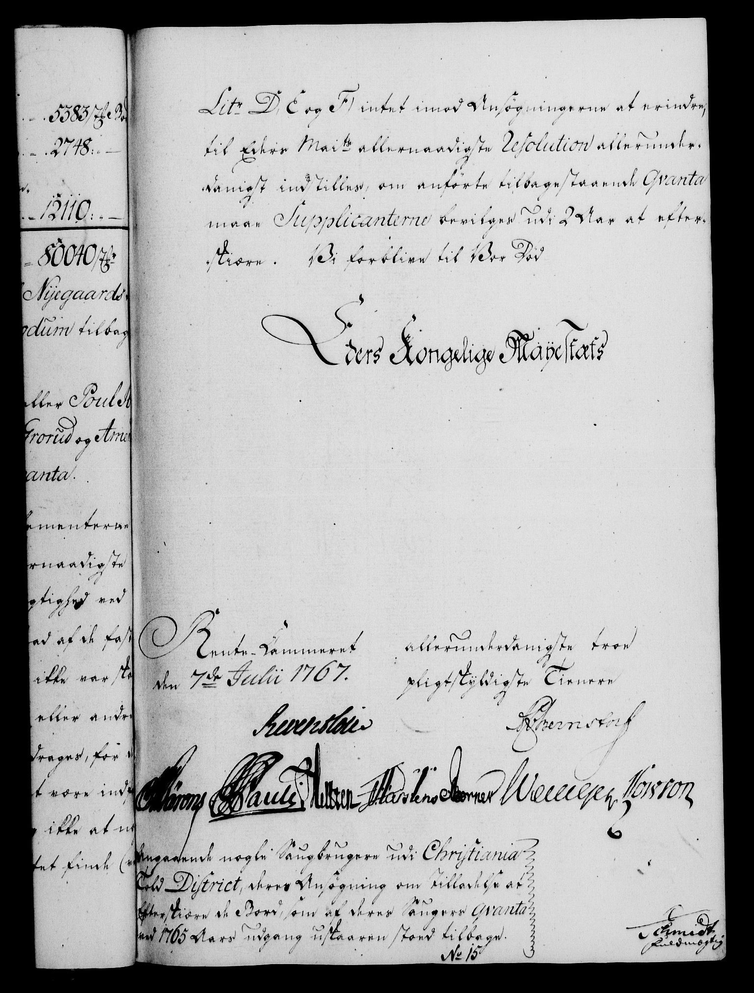 Rentekammeret, Kammerkanselliet, RA/EA-3111/G/Gf/Gfa/L0049: Norsk relasjons- og resolusjonsprotokoll (merket RK 52.49), 1767, s. 217