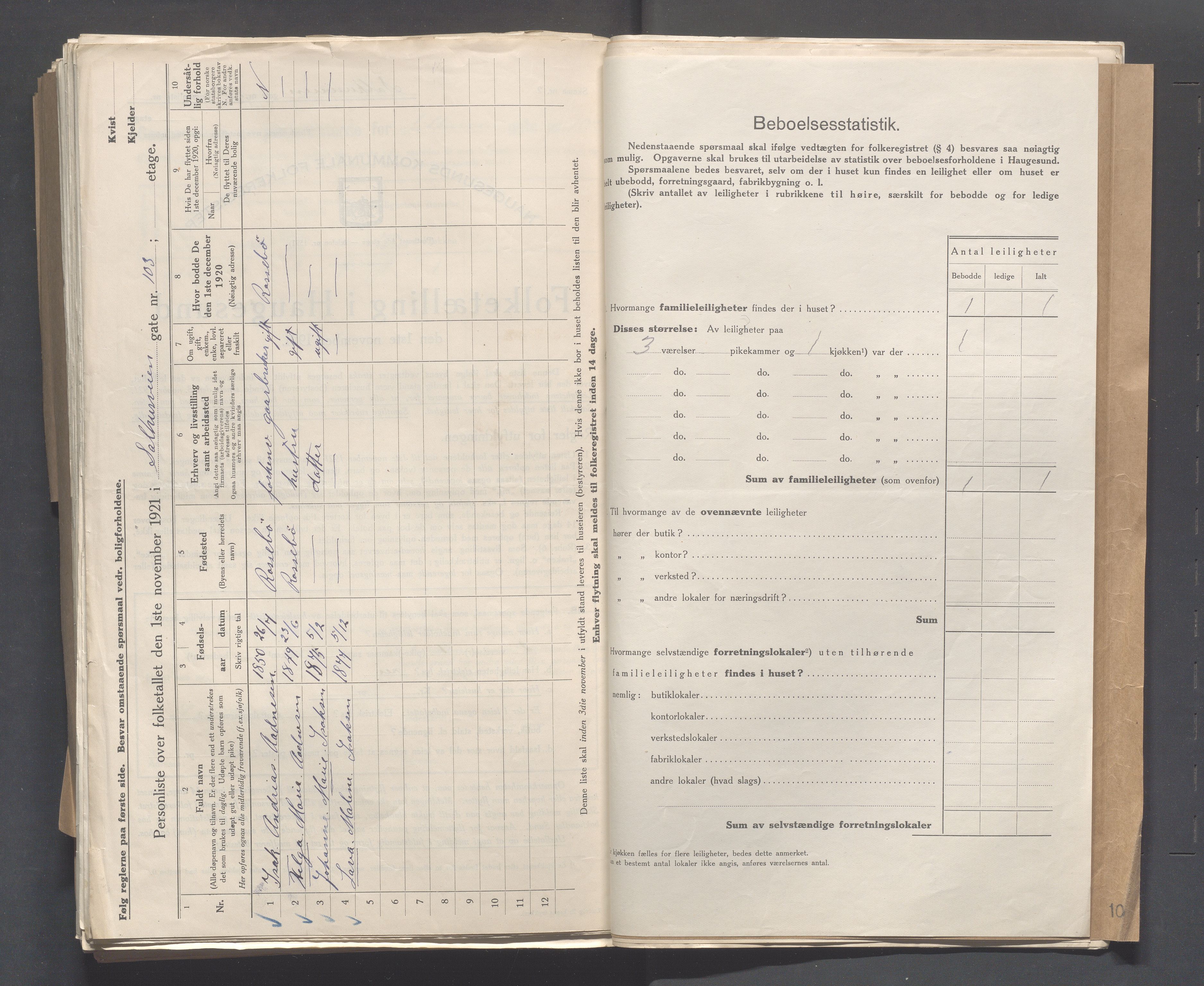IKAR, Kommunal folketelling 1.11.1921 for Haugesund, 1921, s. 3592
