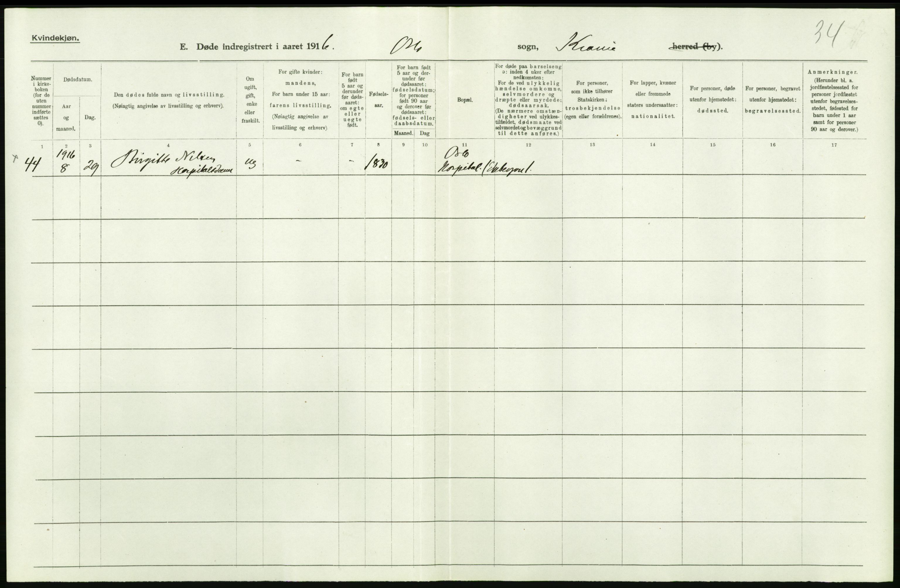 Statistisk sentralbyrå, Sosiodemografiske emner, Befolkning, AV/RA-S-2228/D/Df/Dfb/Dfbf/L0009: Kristiania: Døde., 1916, s. 396