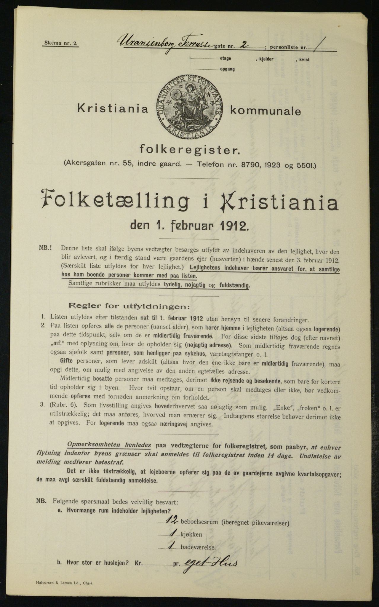 OBA, Kommunal folketelling 1.2.1912 for Kristiania, 1912, s. 120194