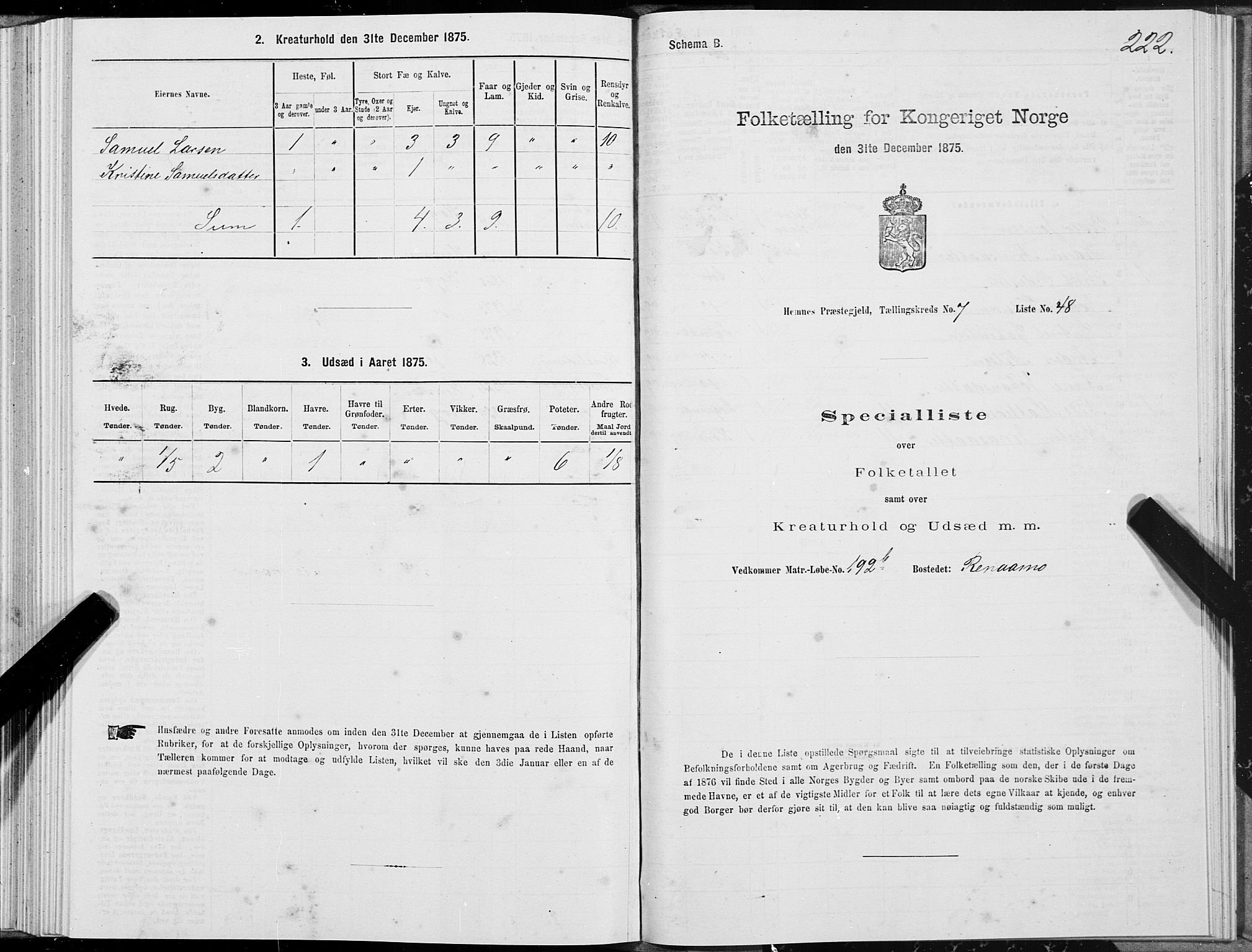 SAT, Folketelling 1875 for 1832P Hemnes prestegjeld, 1875, s. 4222