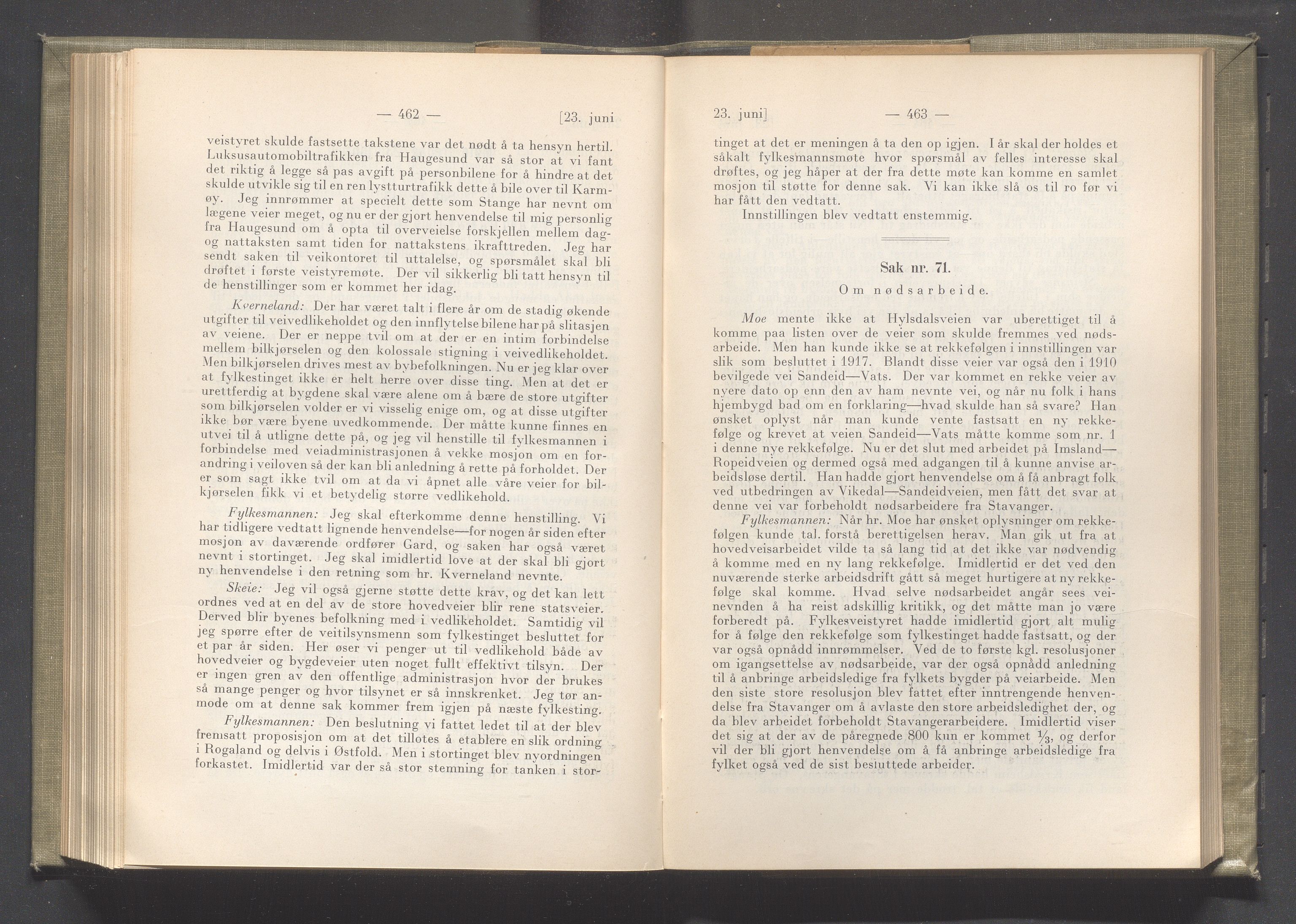 Rogaland fylkeskommune - Fylkesrådmannen , IKAR/A-900/A/Aa/Aaa/L0041: Møtebok , 1922, s. 462-463