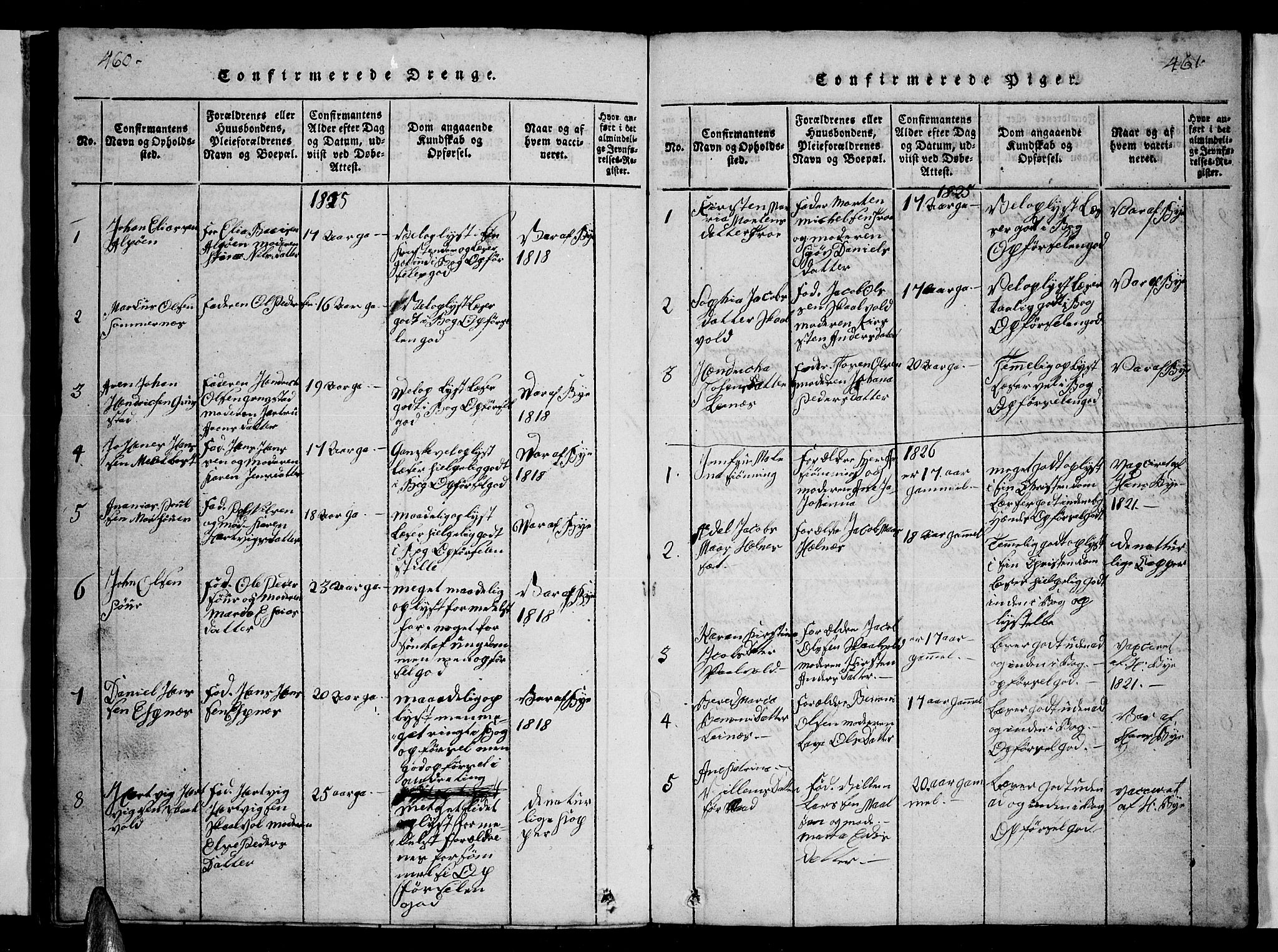 Ministerialprotokoller, klokkerbøker og fødselsregistre - Nordland, SAT/A-1459/857/L0826: Klokkerbok nr. 857C01, 1821-1852, s. 460-461
