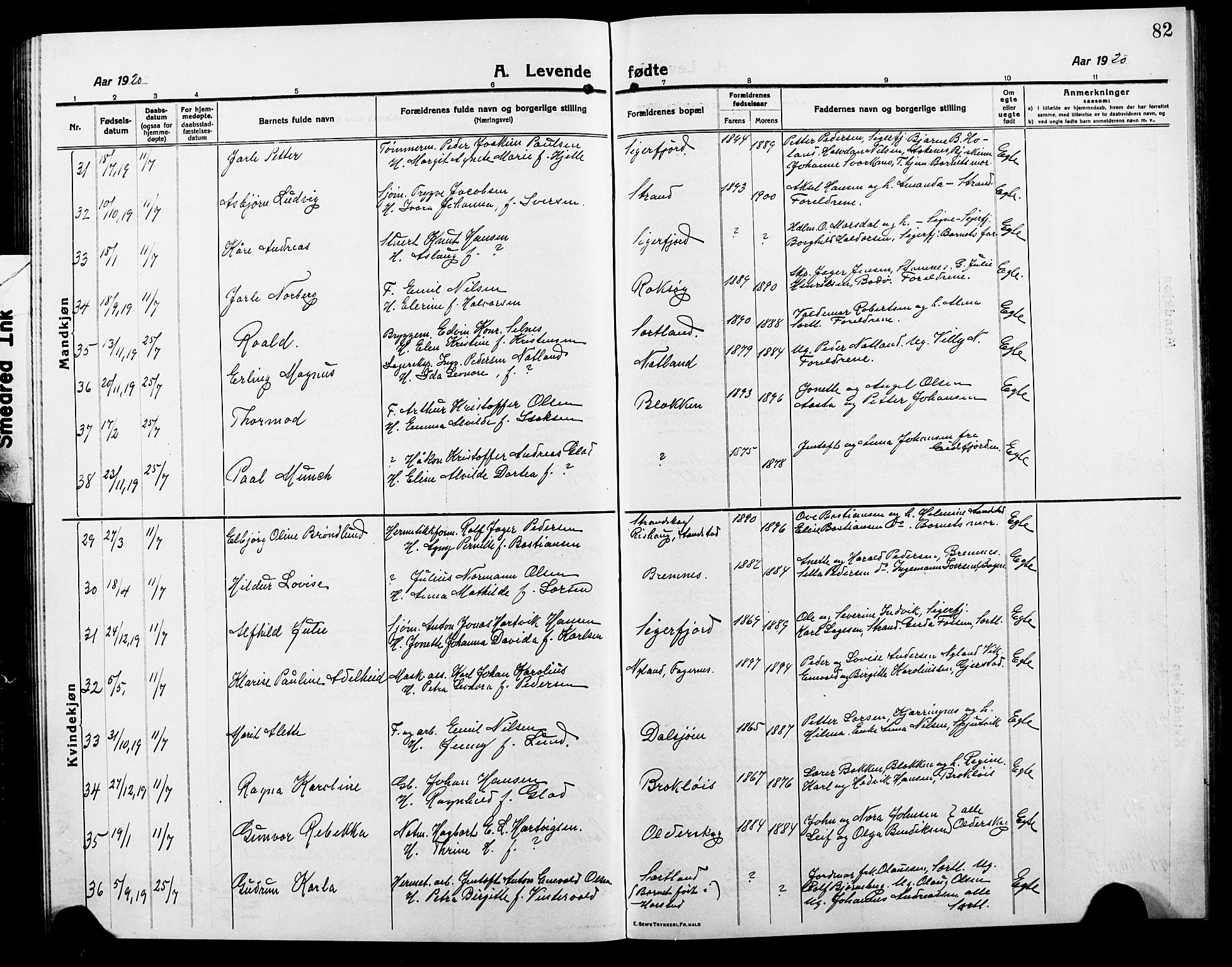 Ministerialprotokoller, klokkerbøker og fødselsregistre - Nordland, AV/SAT-A-1459/895/L1383: Klokkerbok nr. 895C05, 1913-1922, s. 82