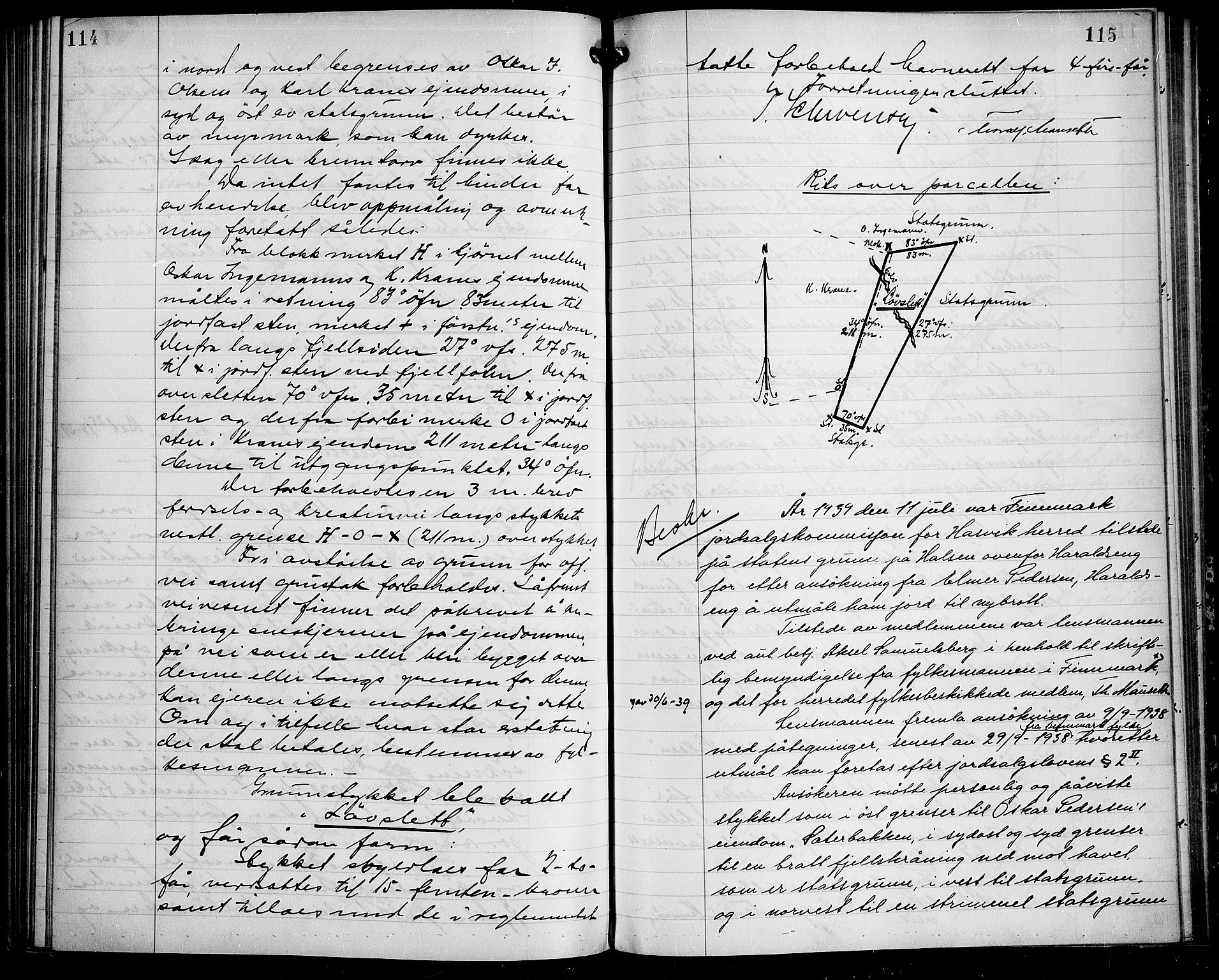 Lensmannen i Hasvik (hos Finnmarkseiendommen)*, FIEI/-, 1938-1944, s. 114-115