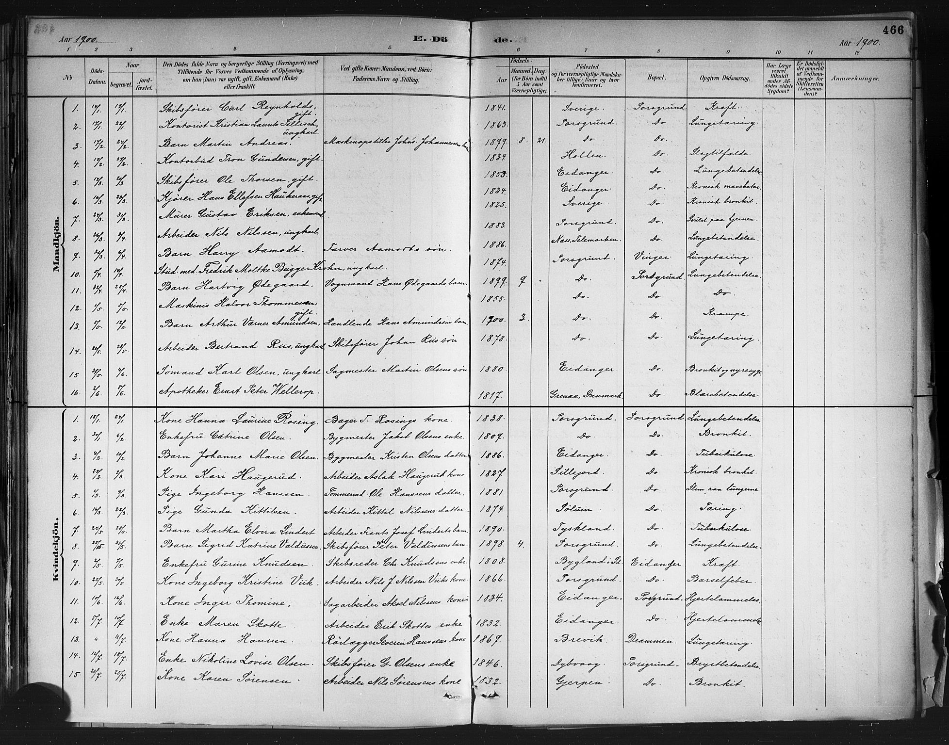 Porsgrunn kirkebøker , AV/SAKO-A-104/G/Gb/L0005: Klokkerbok nr. II 5, 1883-1915, s. 466
