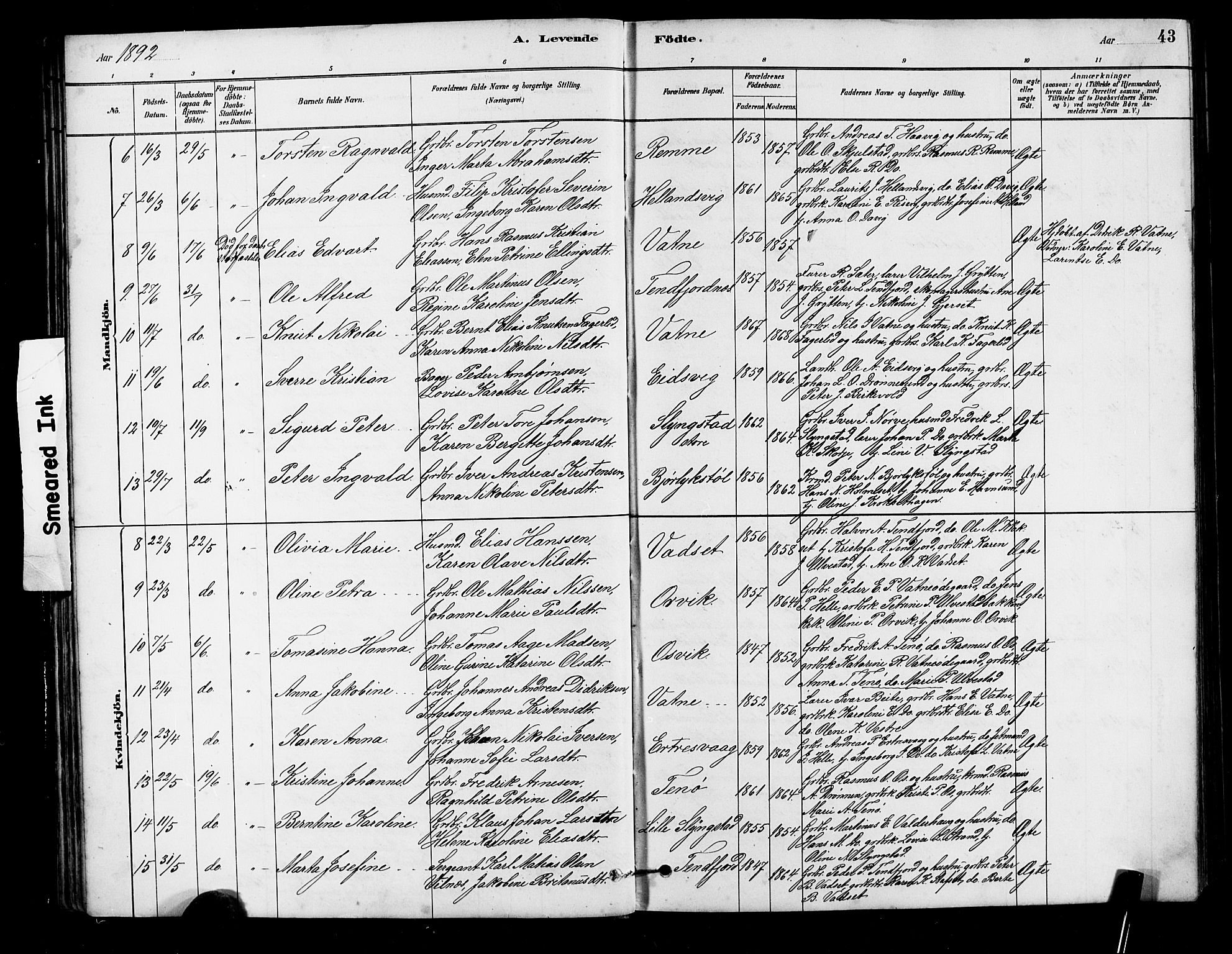 Ministerialprotokoller, klokkerbøker og fødselsregistre - Møre og Romsdal, AV/SAT-A-1454/525/L0376: Klokkerbok nr. 525C02, 1880-1902, s. 43