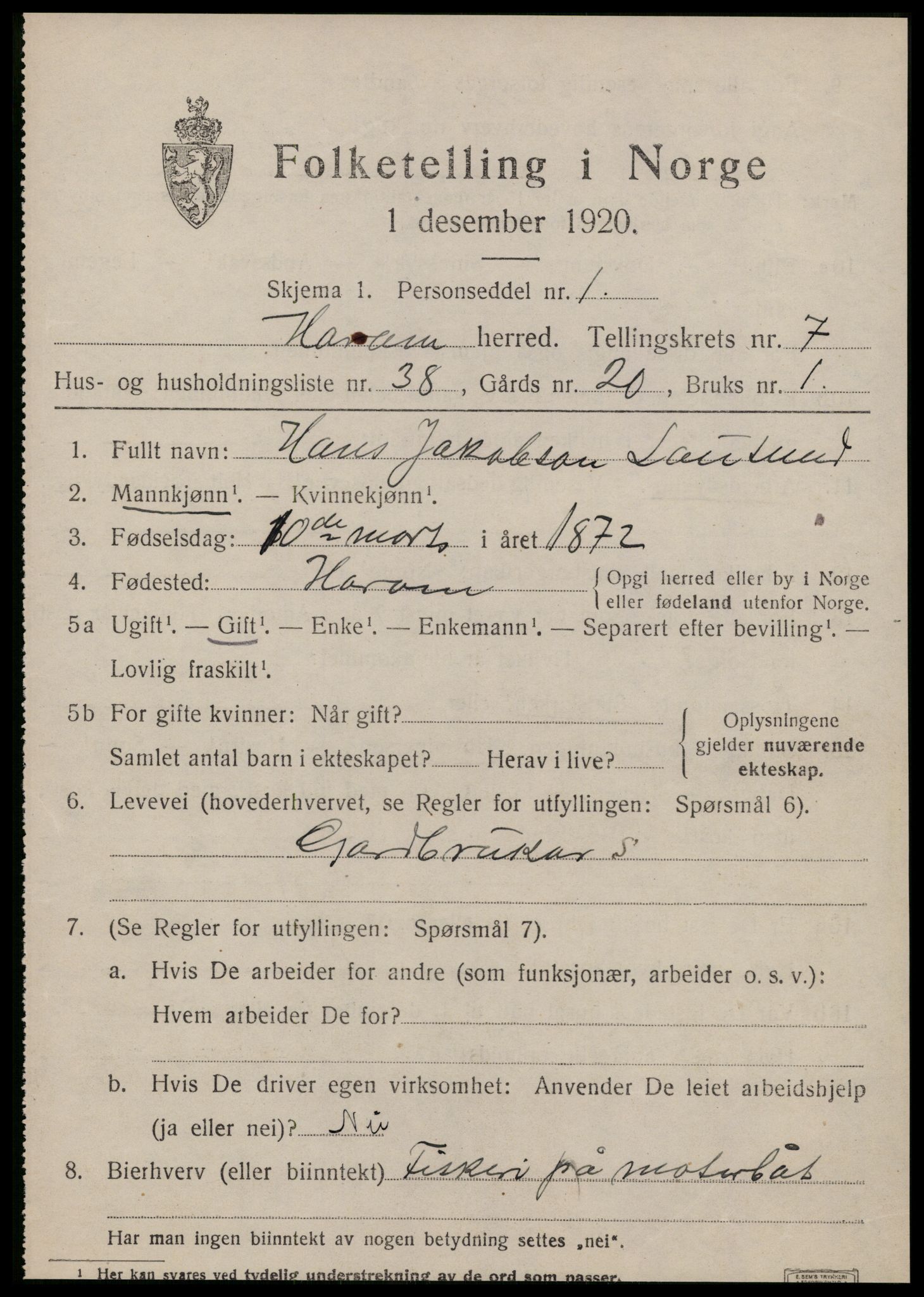SAT, Folketelling 1920 for 1534 Haram herred, 1920, s. 4327